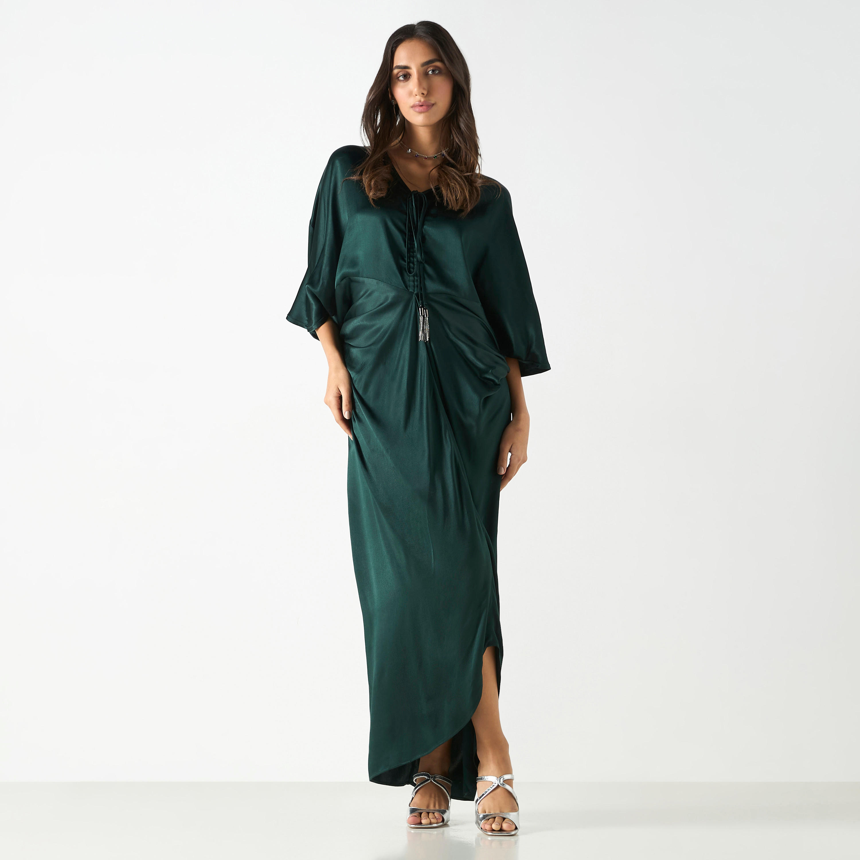 فستان قفطان بياقة V وأربطة-women-clothing-dresses-image-2