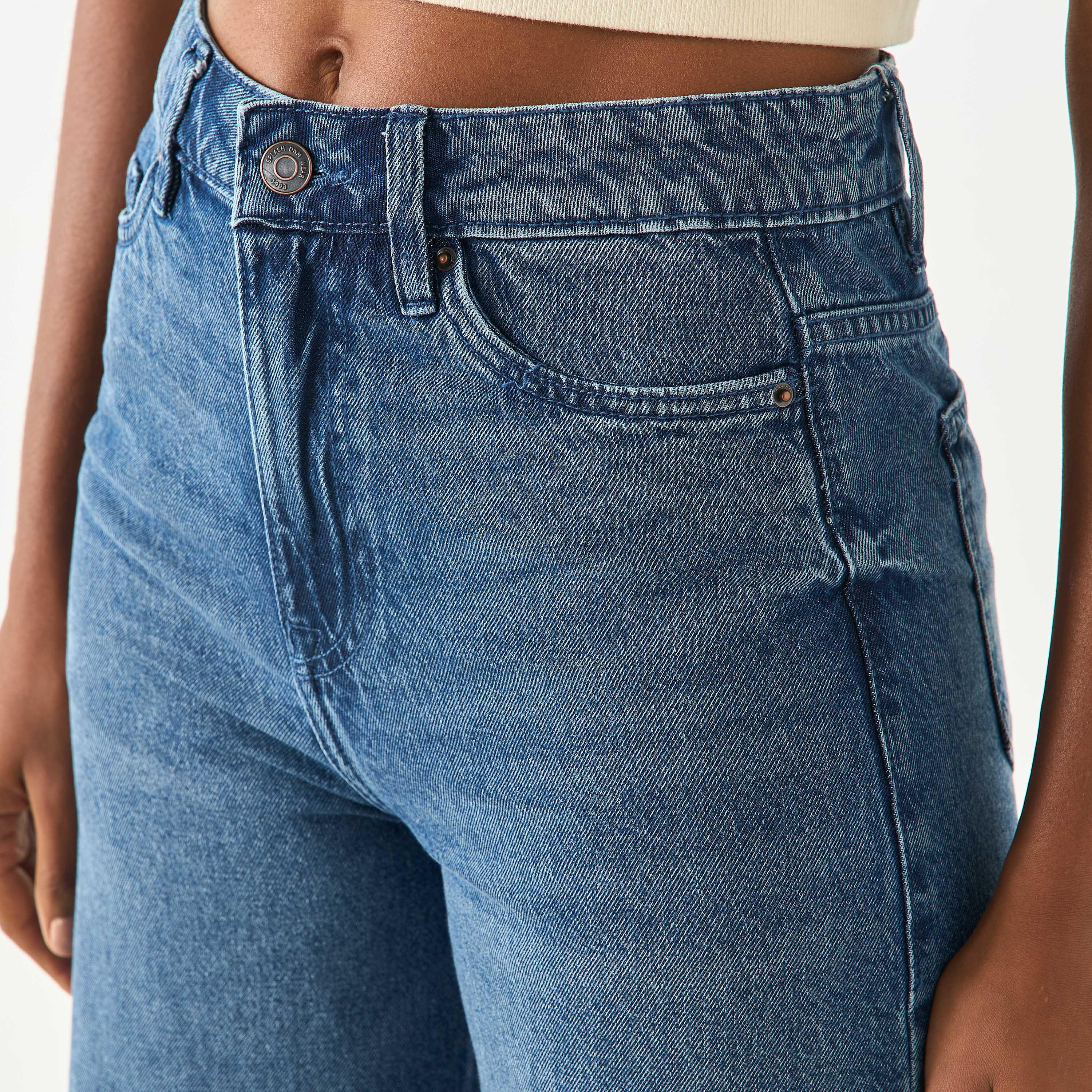 بنطلون جينز سادة واسع الساقين بخصر متوسط الارتفاع-women-clothing-bottoms-jeans-image-4