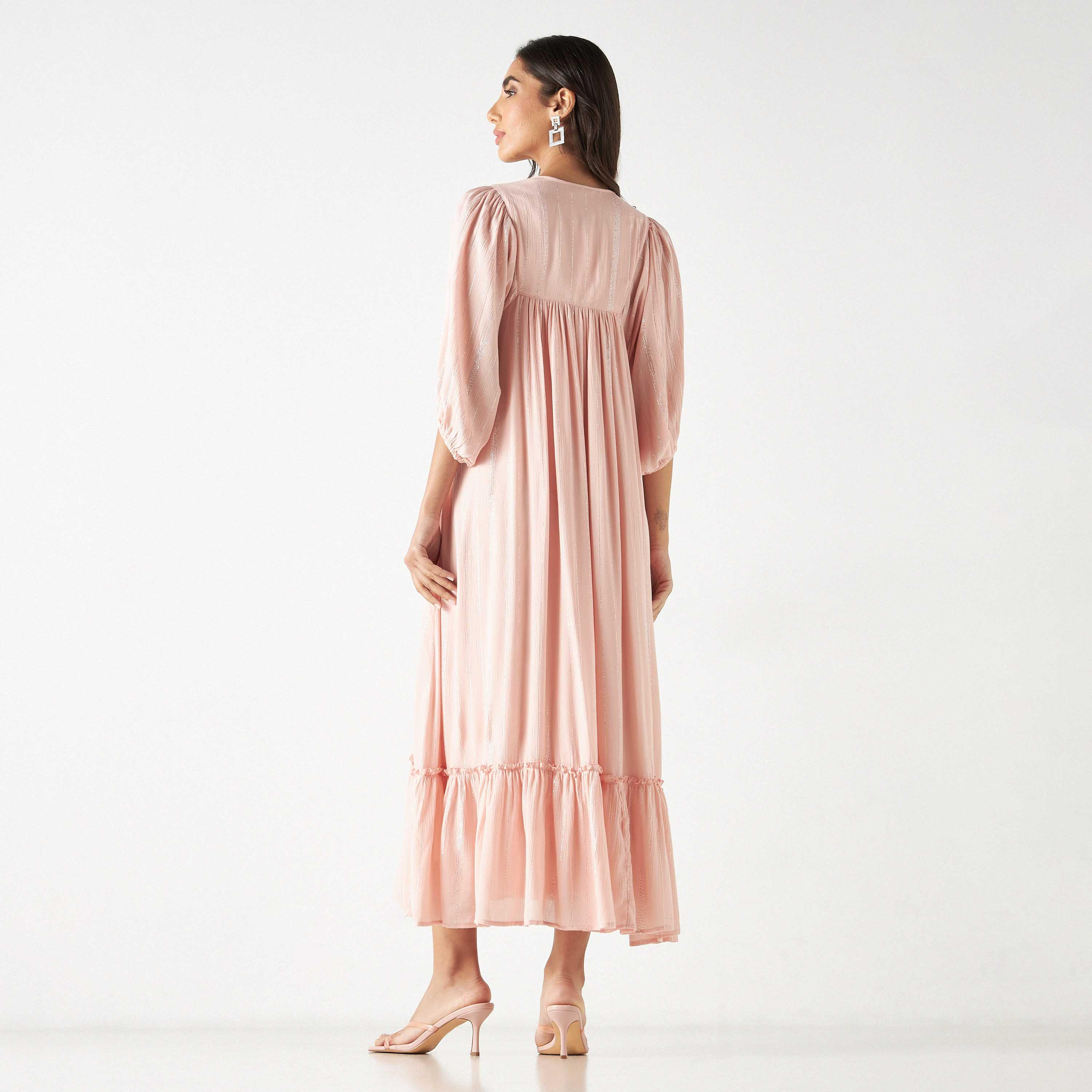 Embroidered Maxi Dress with Tie-Ups and 3/4 Sleeves-women-clothing-dresses-image-8