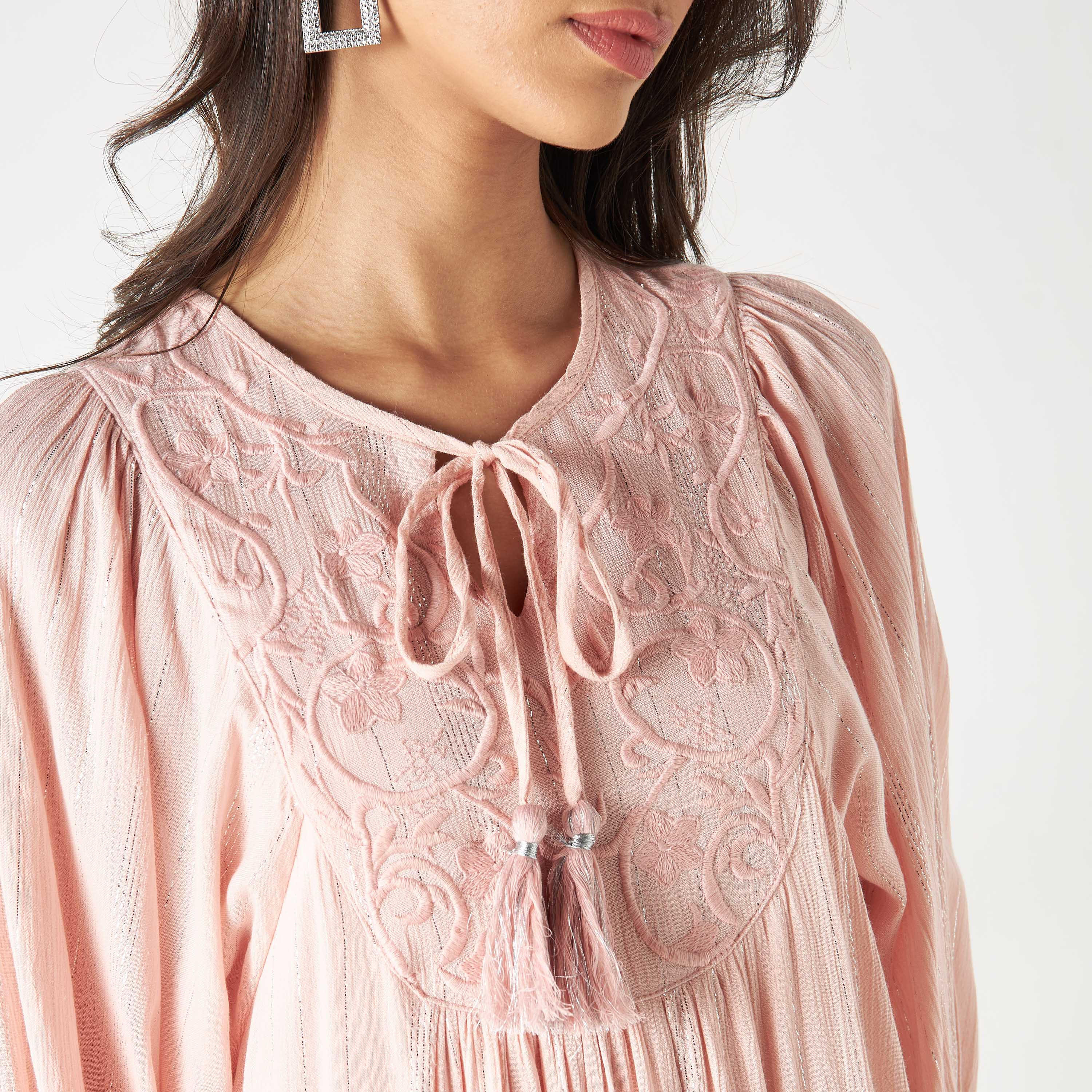 Embroidered Maxi Dress with Tie-Ups and 3/4 Sleeves-women-clothing-dresses-image-9