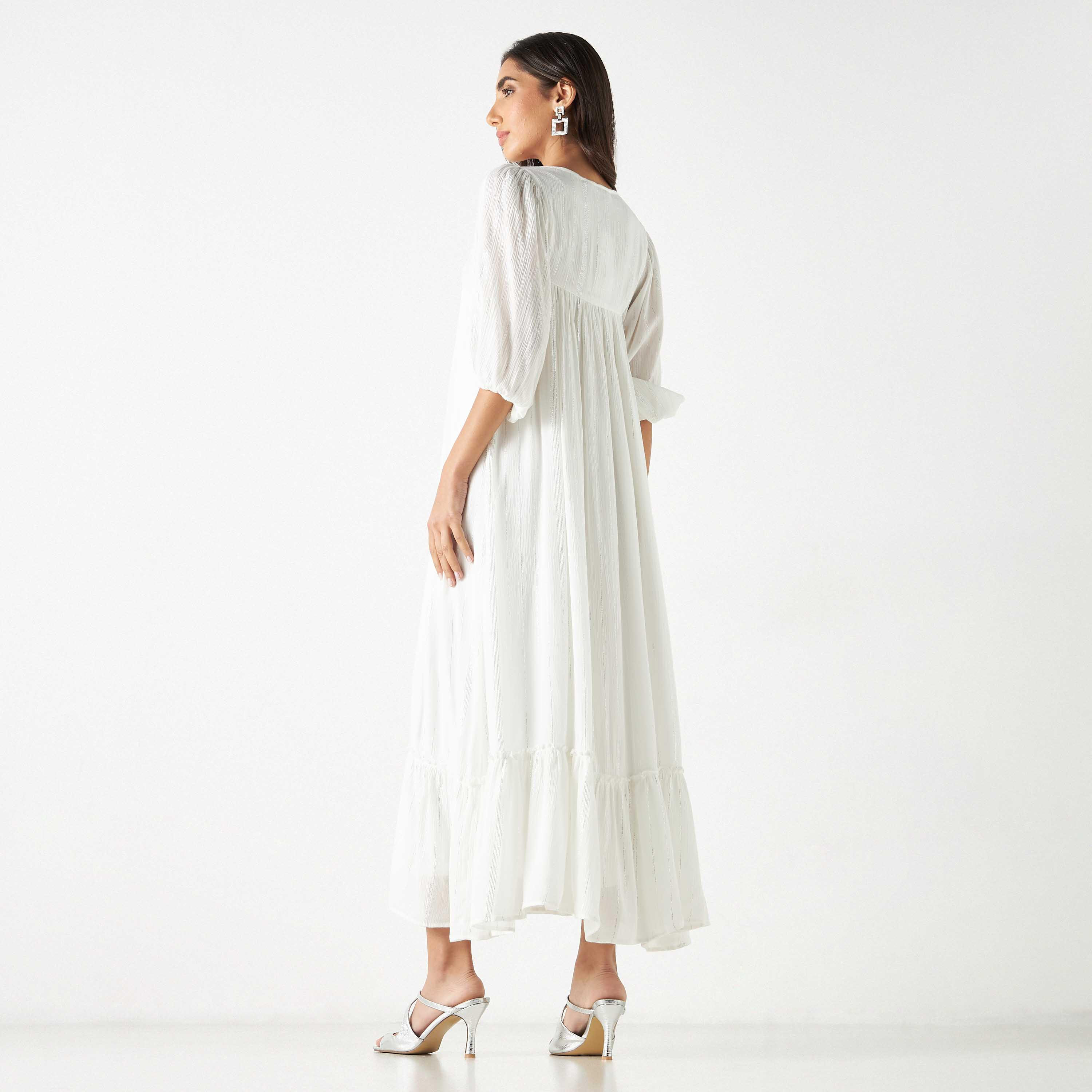 Embroidered Maxi Dress with Tie-Ups and 3/4 Sleeves-women-clothing-dresses-image-3