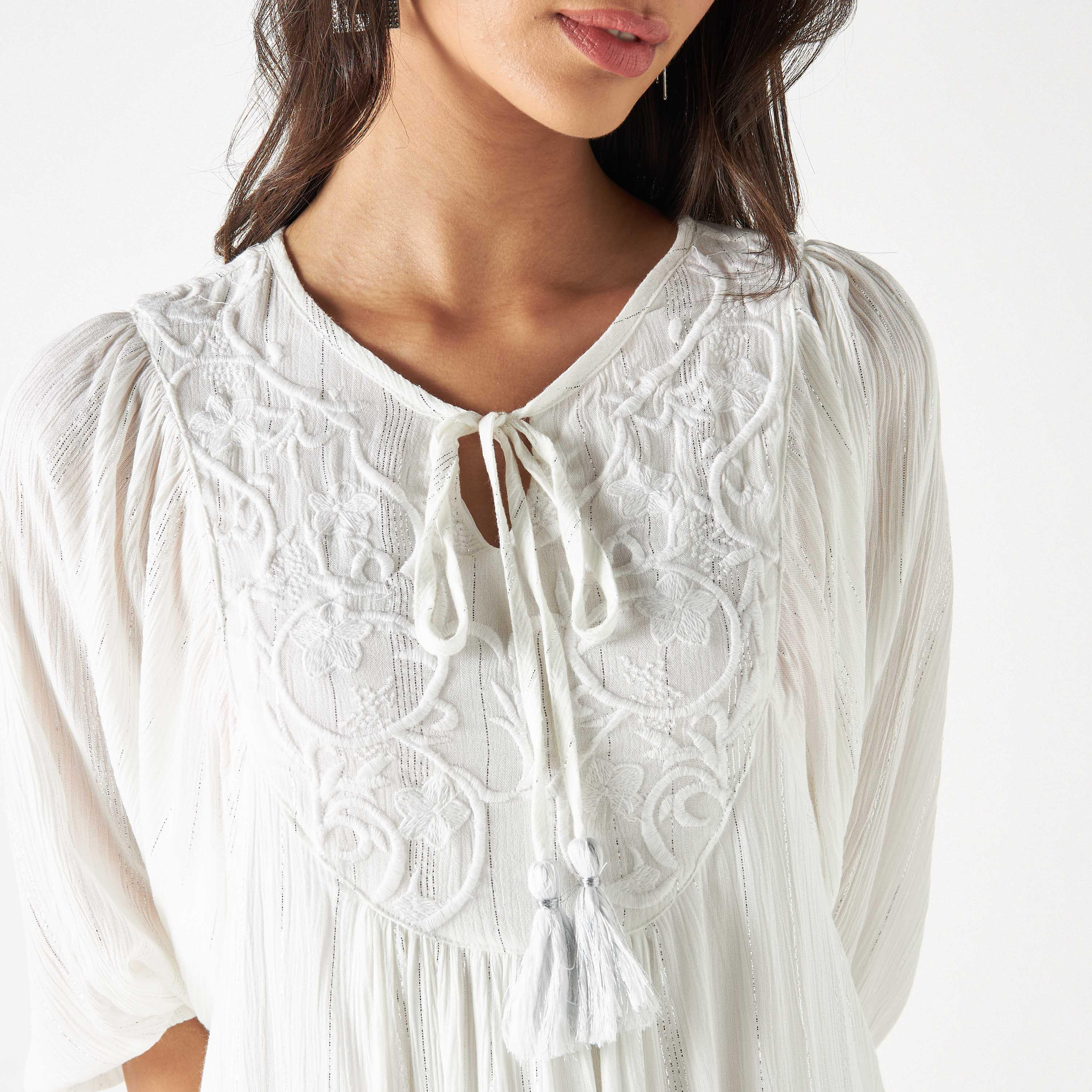 Embroidered Maxi Dress with Tie-Ups and 3/4 Sleeves-women-clothing-dresses-image-4