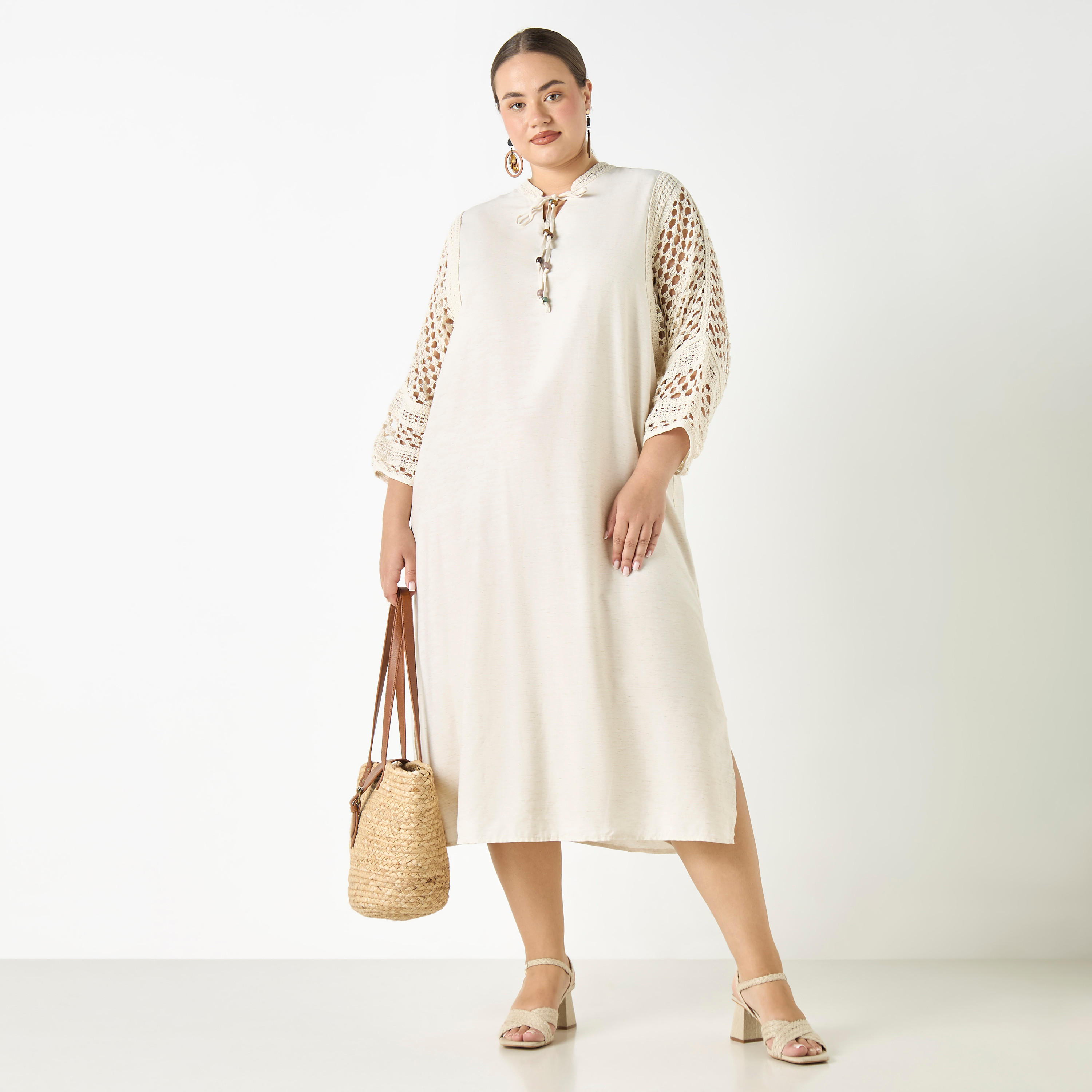 فستان مقاس كبير بتفاصيل فتحة وأربطة-women-clothing-dresses-image-1