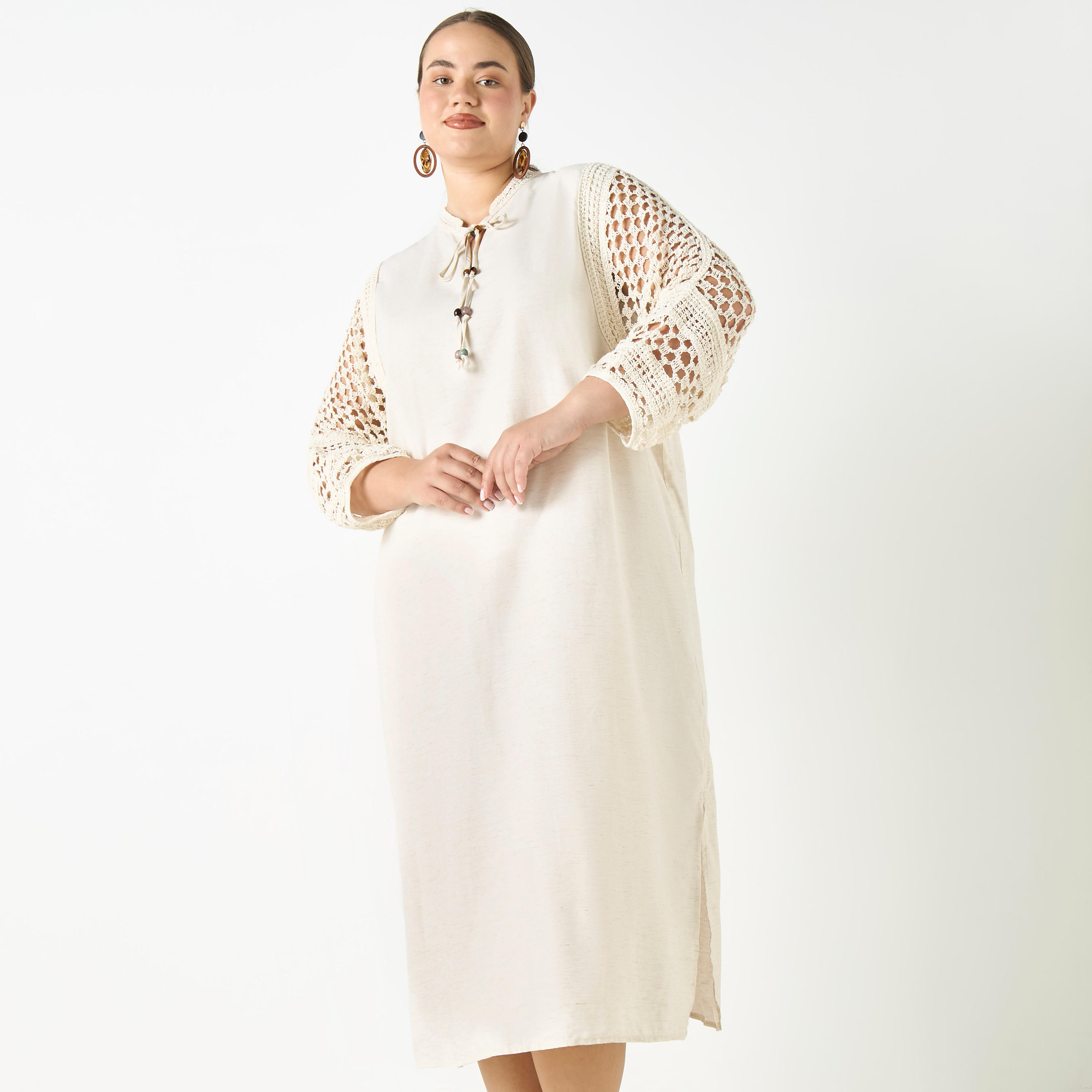 فستان مقاس كبير بتفاصيل فتحة وأربطة-women-clothing-dresses-image-2