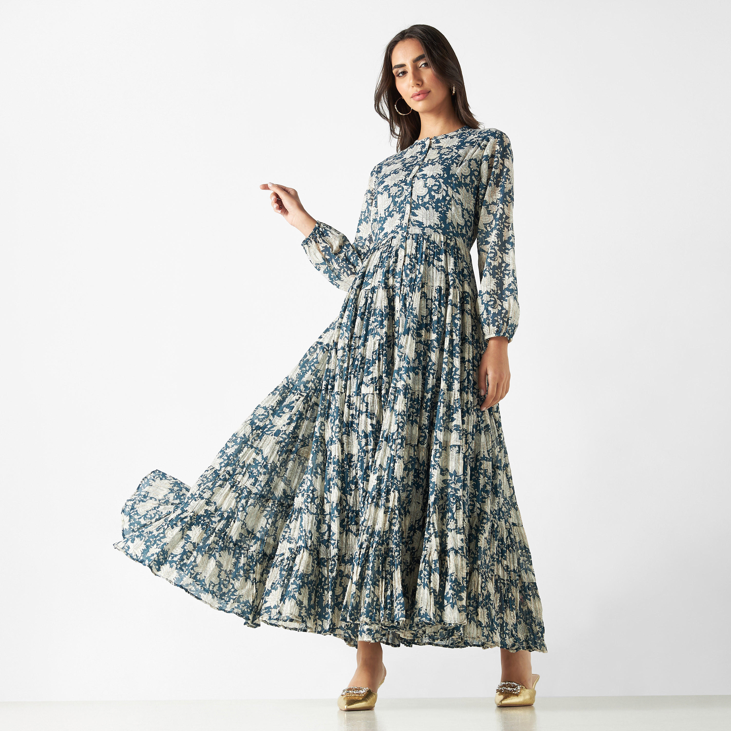 فستان إيه لاين متعدد الطبقات وطبعات أزهار وأكمام طويلة-women-clothing-dresses-image-1
