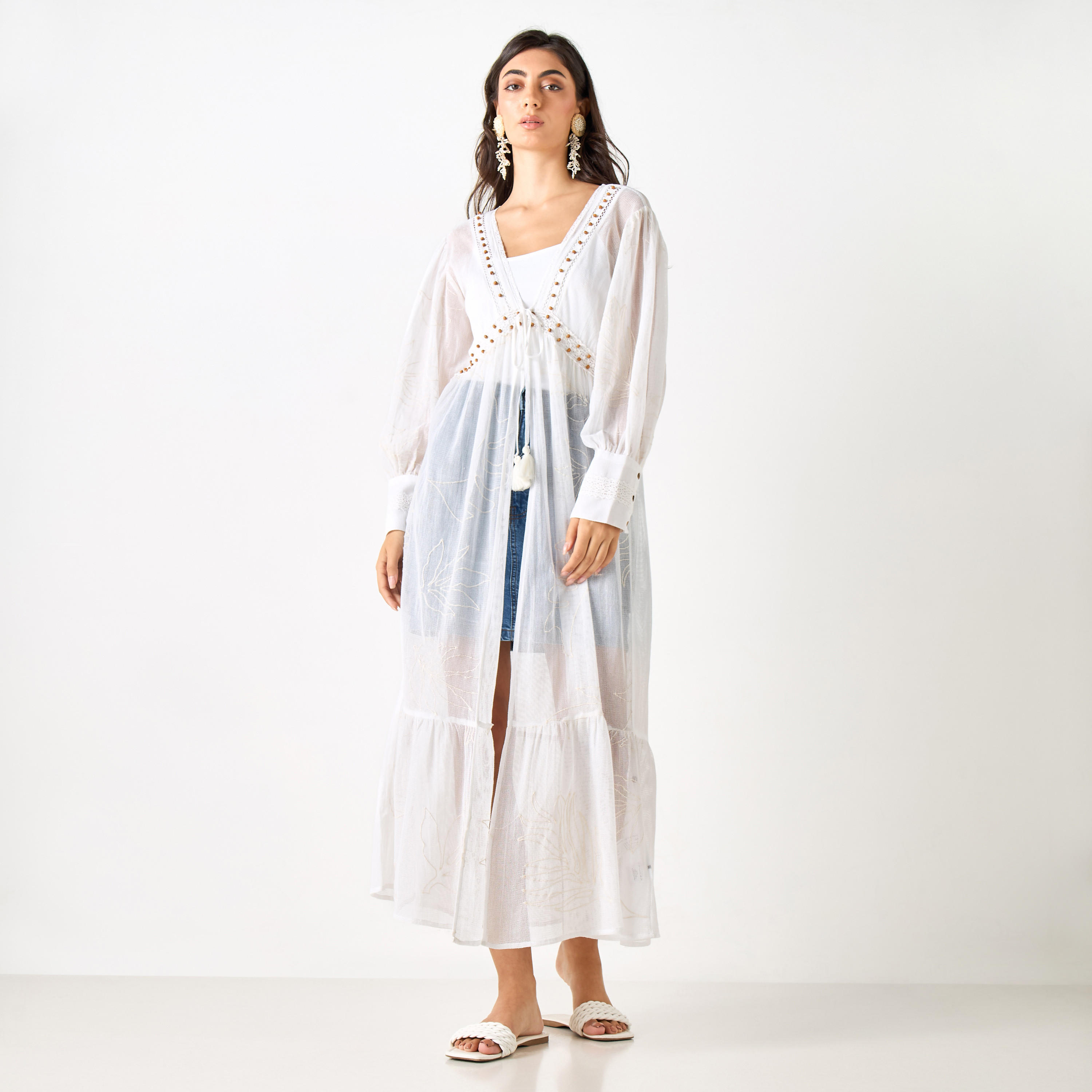 Embellished Longline Cotton Shrug with Tie-Ups and Bishop Sleeves-women-clothing-shirtsandblouses-blouses-image-1