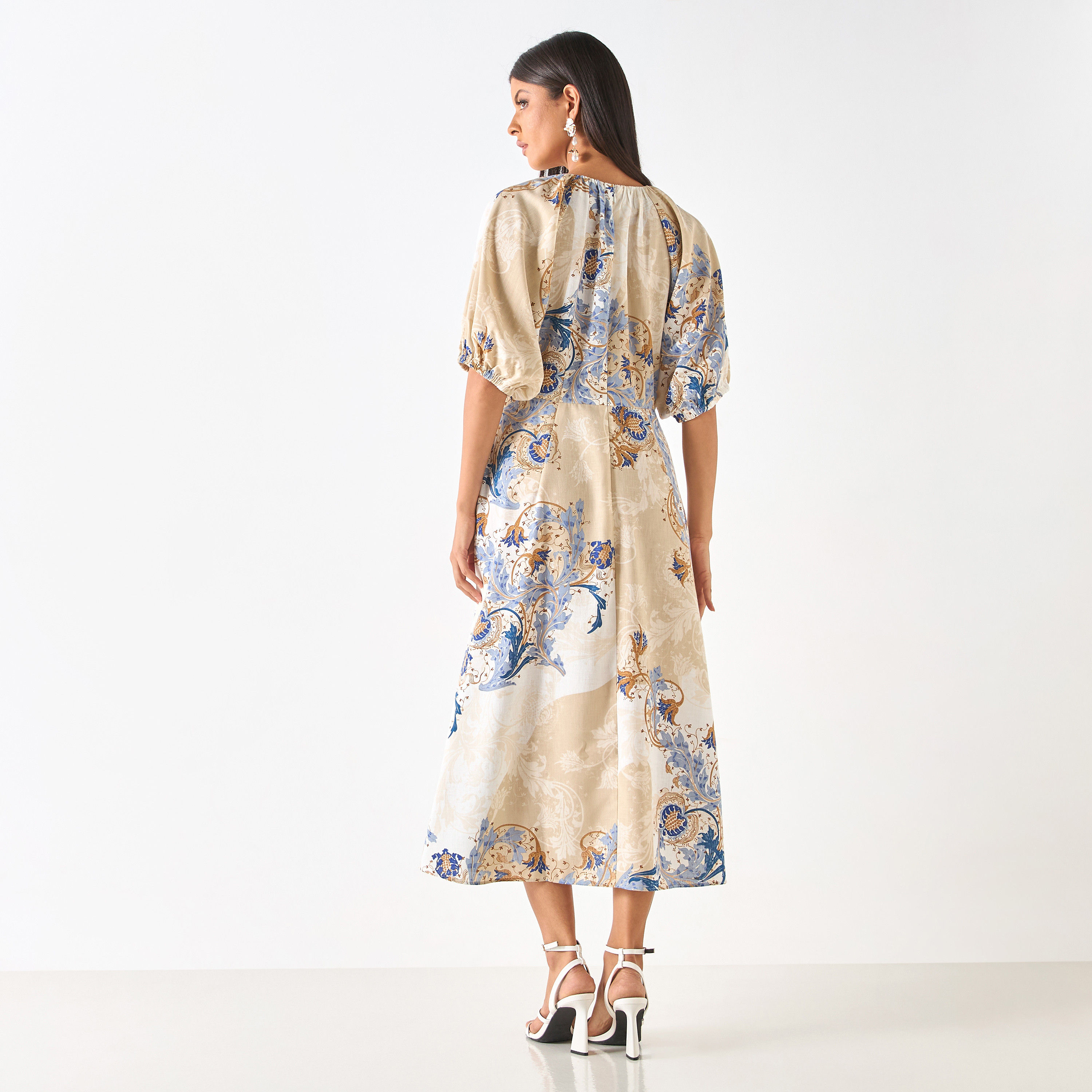 All-Over Print Midi Dress with Balloon Sleeves-women-clothing-dresses-image-3