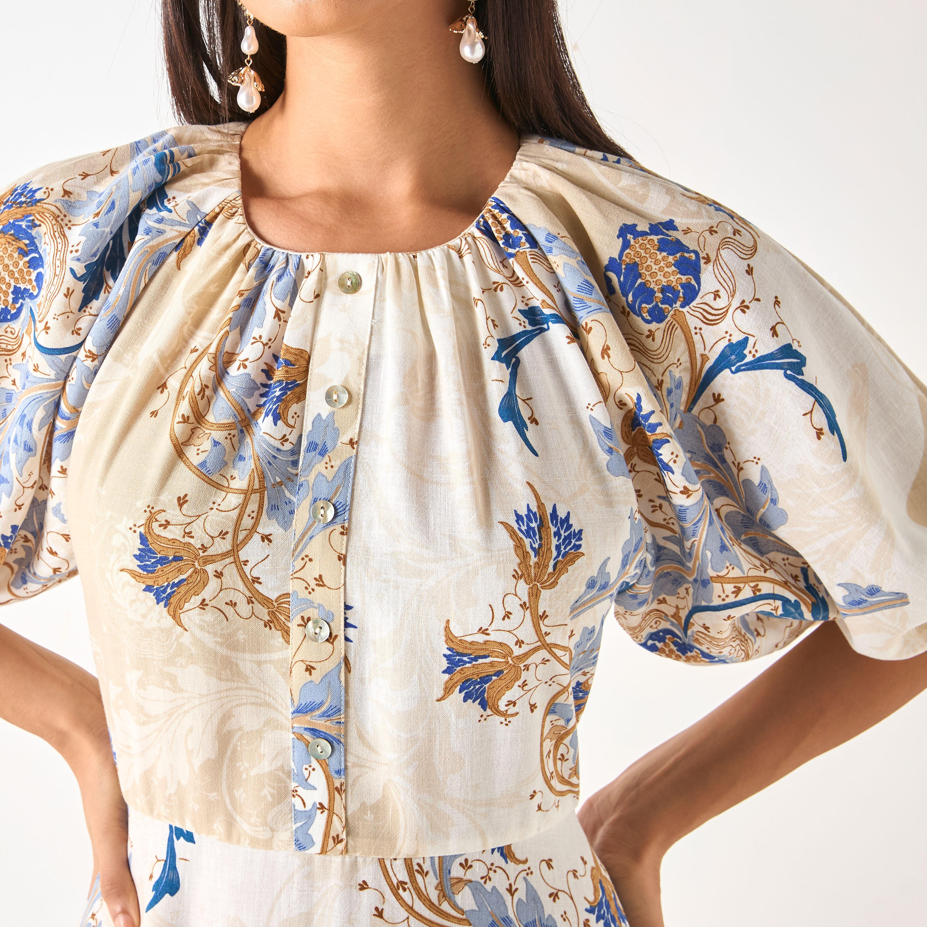 All-Over Print Midi Dress with Balloon Sleeves-women-clothing-dresses-image-4
