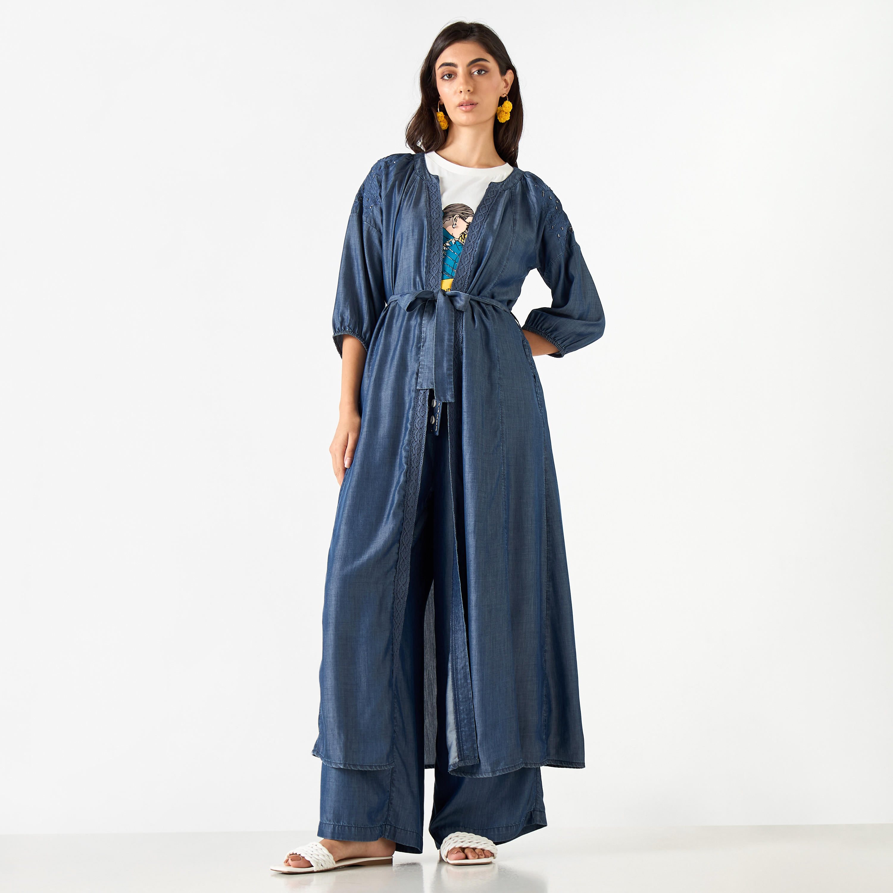 Embroidered Longline Shrug with Tie-Up Belt-women-clothing-shirtsandblouses-blouses-image-1