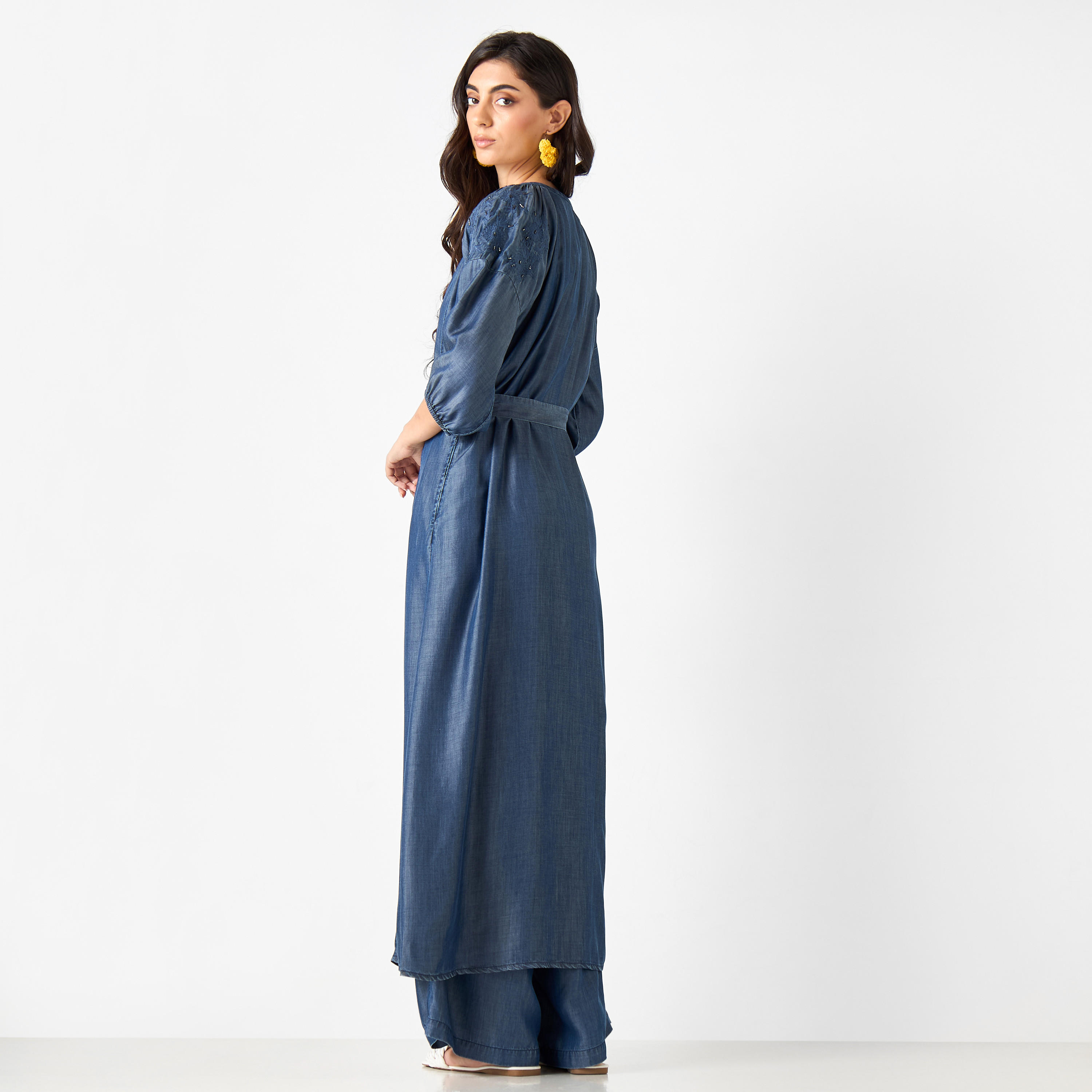 Embroidered Longline Shrug with Tie-Up Belt-women-clothing-shirtsandblouses-blouses-image-3