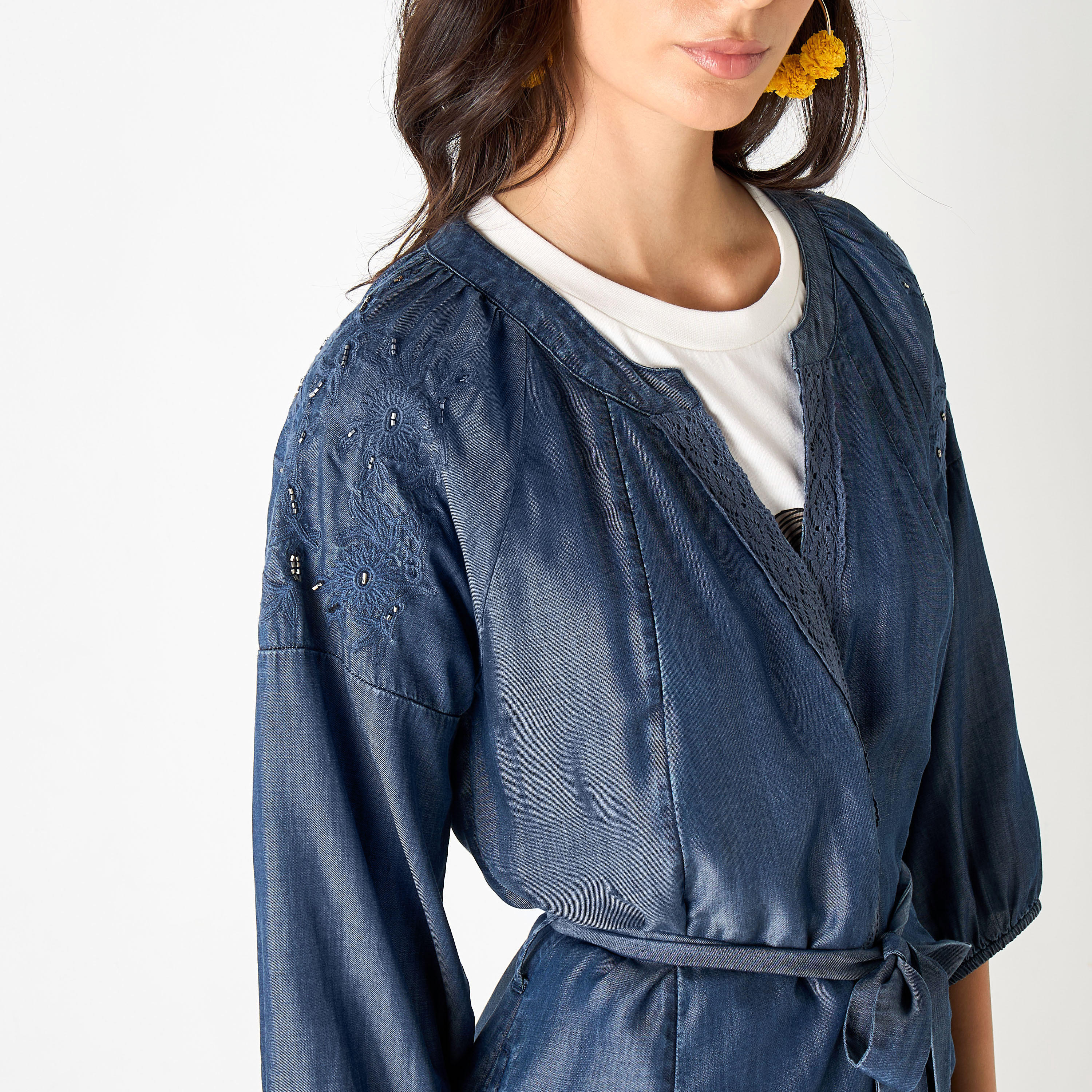 Embroidered Longline Shrug with Tie-Up Belt-women-clothing-shirtsandblouses-blouses-image-4