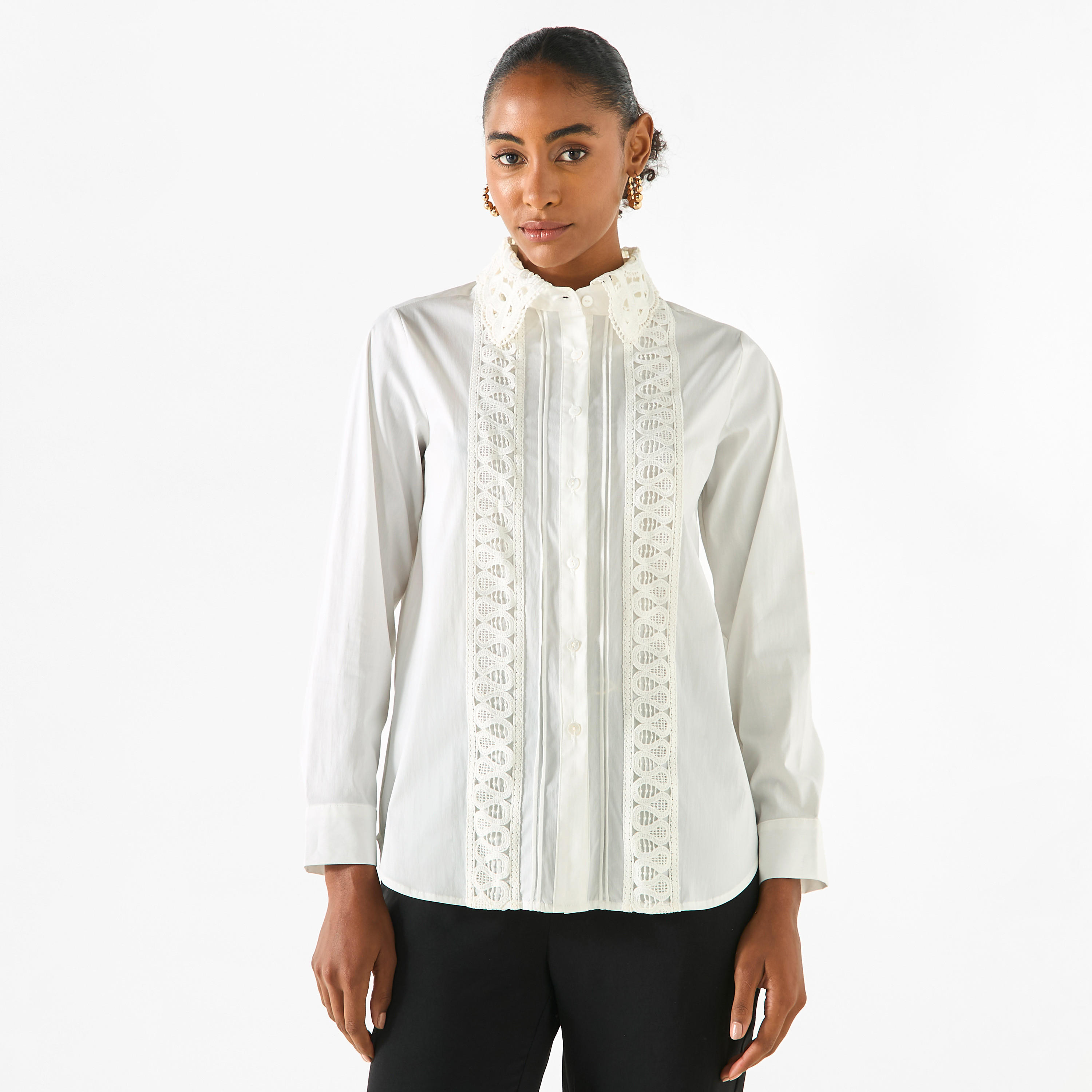 Lace Detail Collared Neckline Top-women-clothing-shirtsandblouses-shirts-image-1
