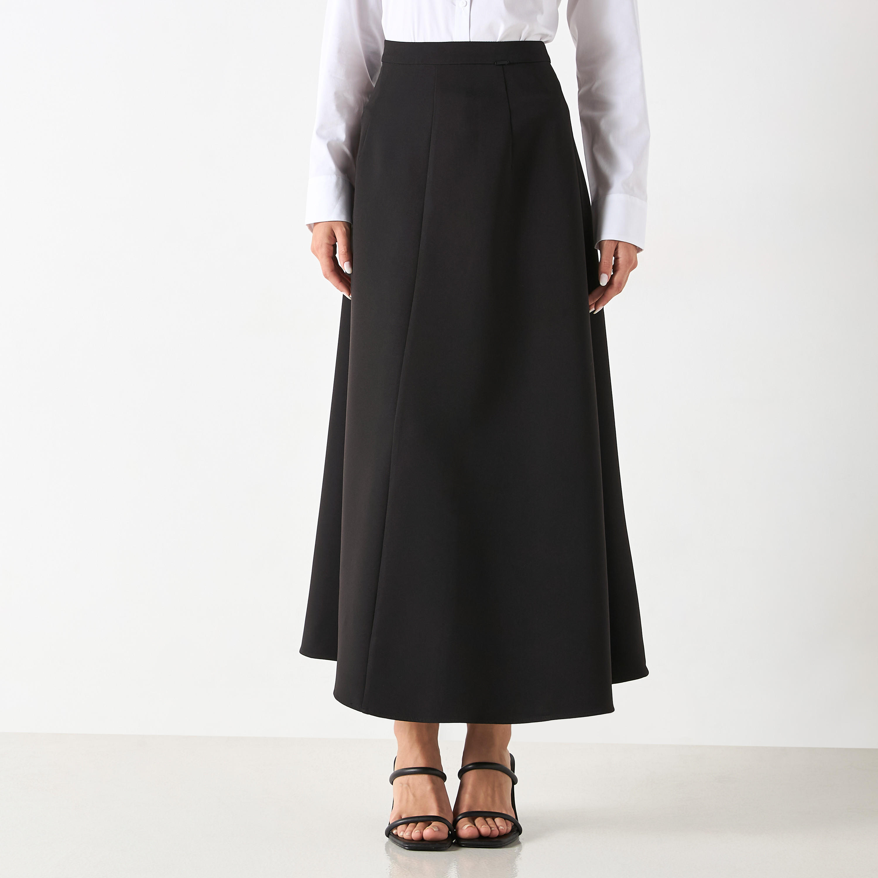 تنورة طويلة إيه لاين بارزة الملمس بخصر مطّاطي-women-clothing-skirts-image-1