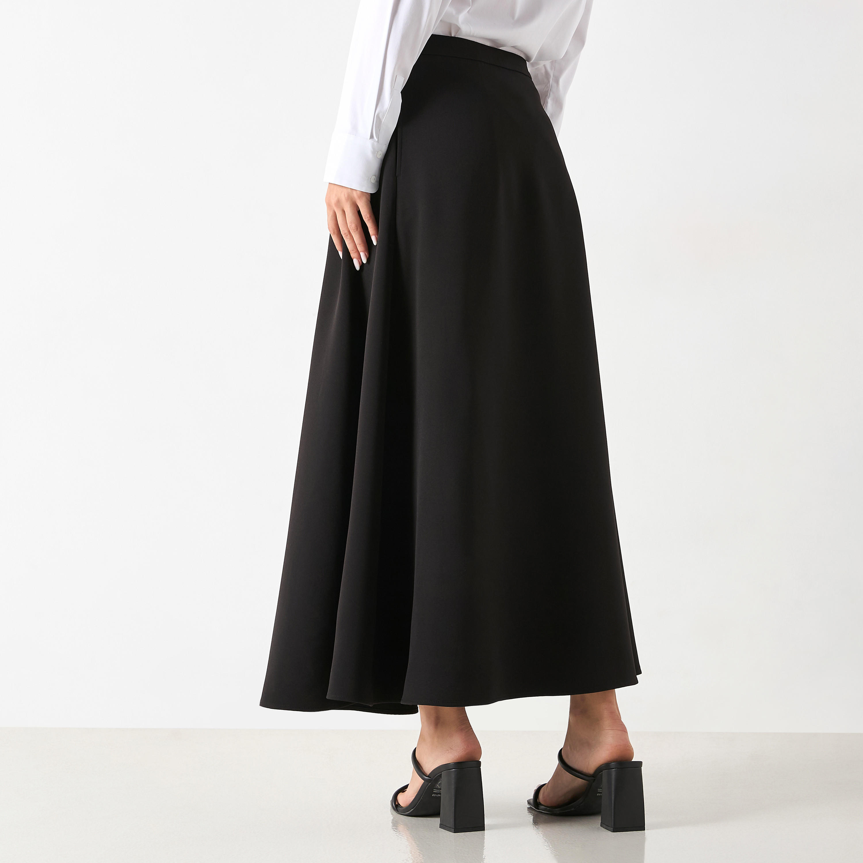 تنورة طويلة إيه لاين بارزة الملمس بخصر مطّاطي-women-clothing-skirts-image-3