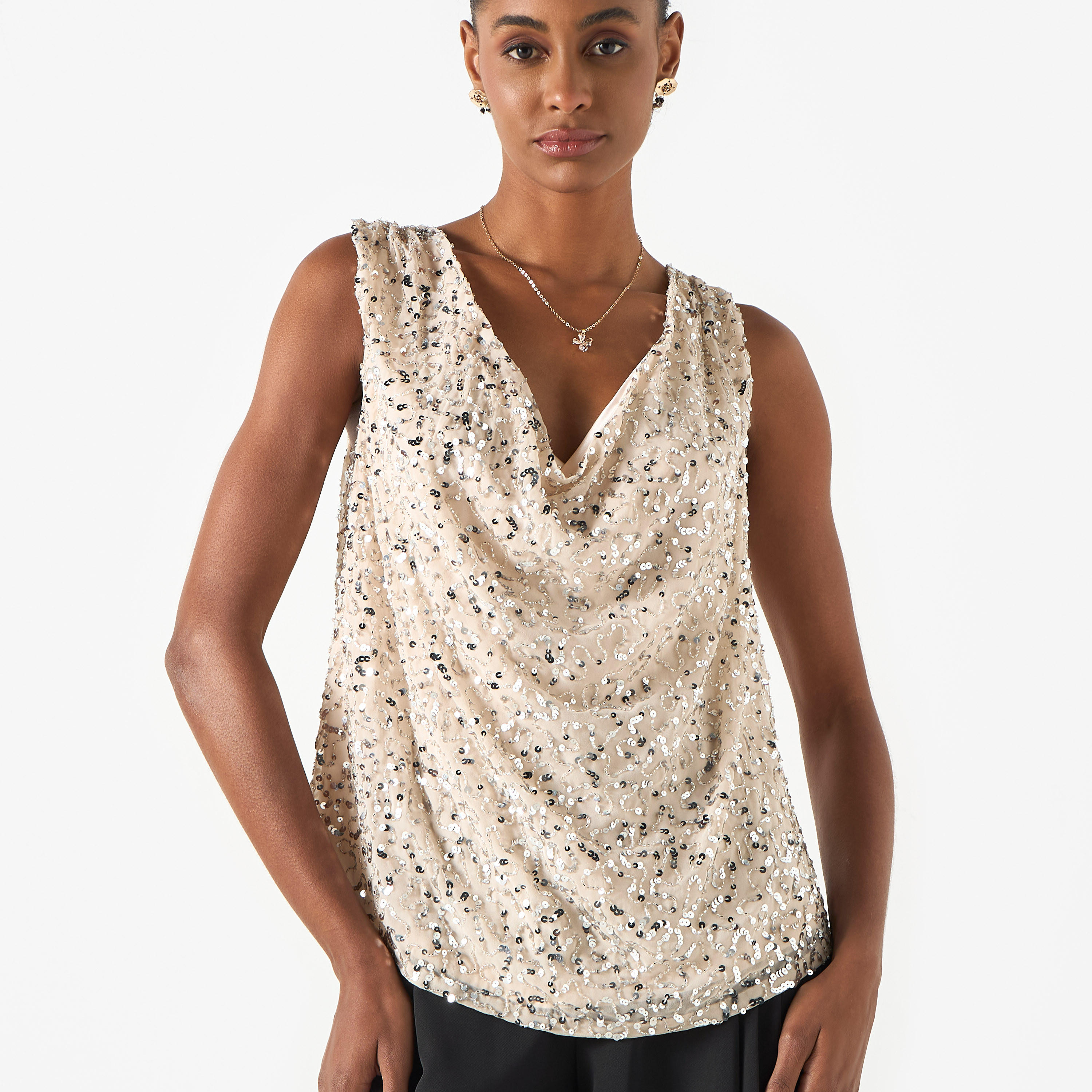 بلوزة دون أكمام بِياقة منسدلة وتزيينات ترتر-women-clothing-shirtsandblouses-blouses-image-5
