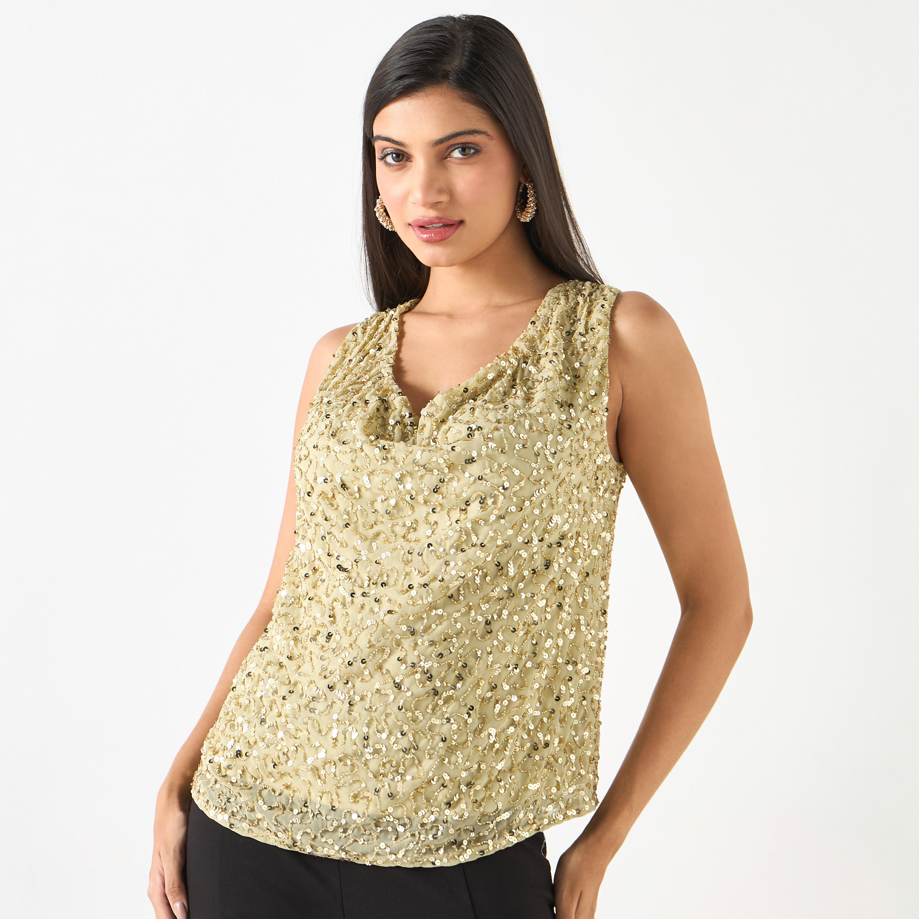 بلوزة دون أكمام بِياقة منسدلة وتزيينات ترتر-women-clothing-shirtsandblouses-blouses-image-1