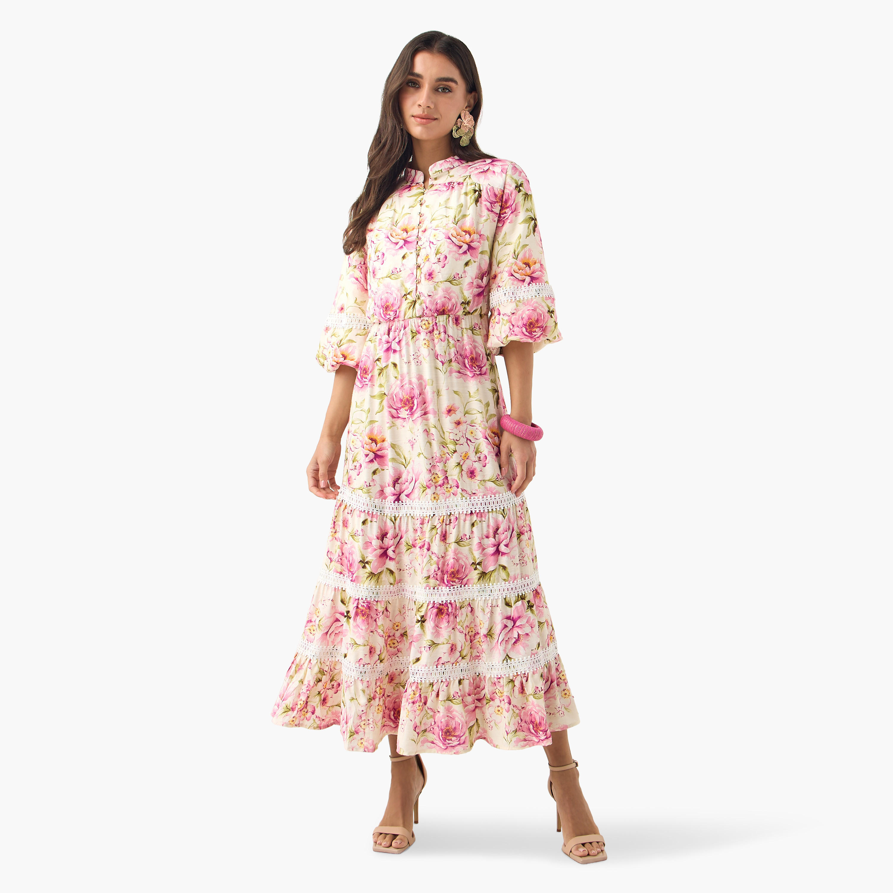 فستان متعدد الطبقات بياقة ماندرارين وطبعات أزهار-women-clothing-dresses-image-7