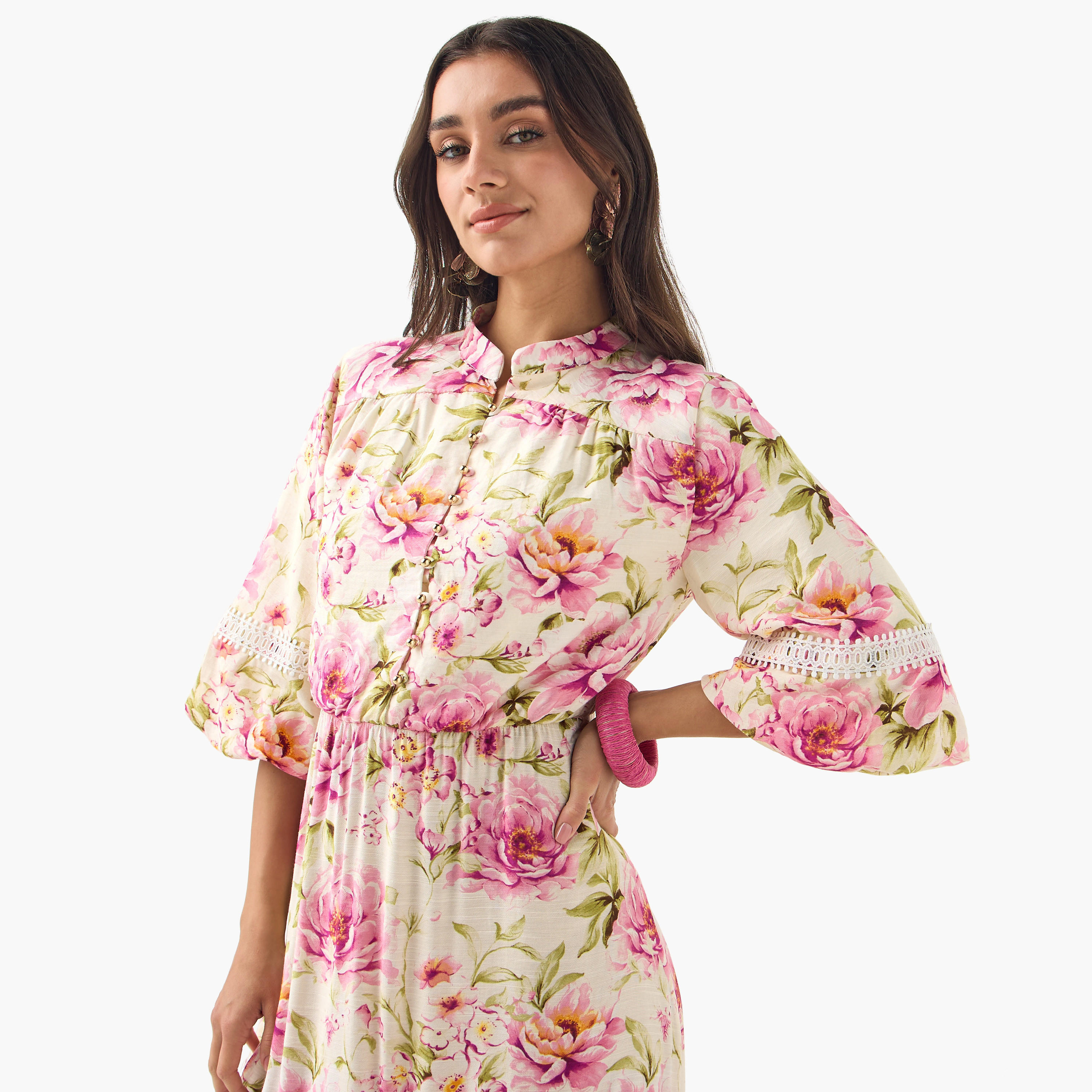 فستان متعدد الطبقات بياقة ماندرارين وطبعات أزهار-women-clothing-dresses-image-9