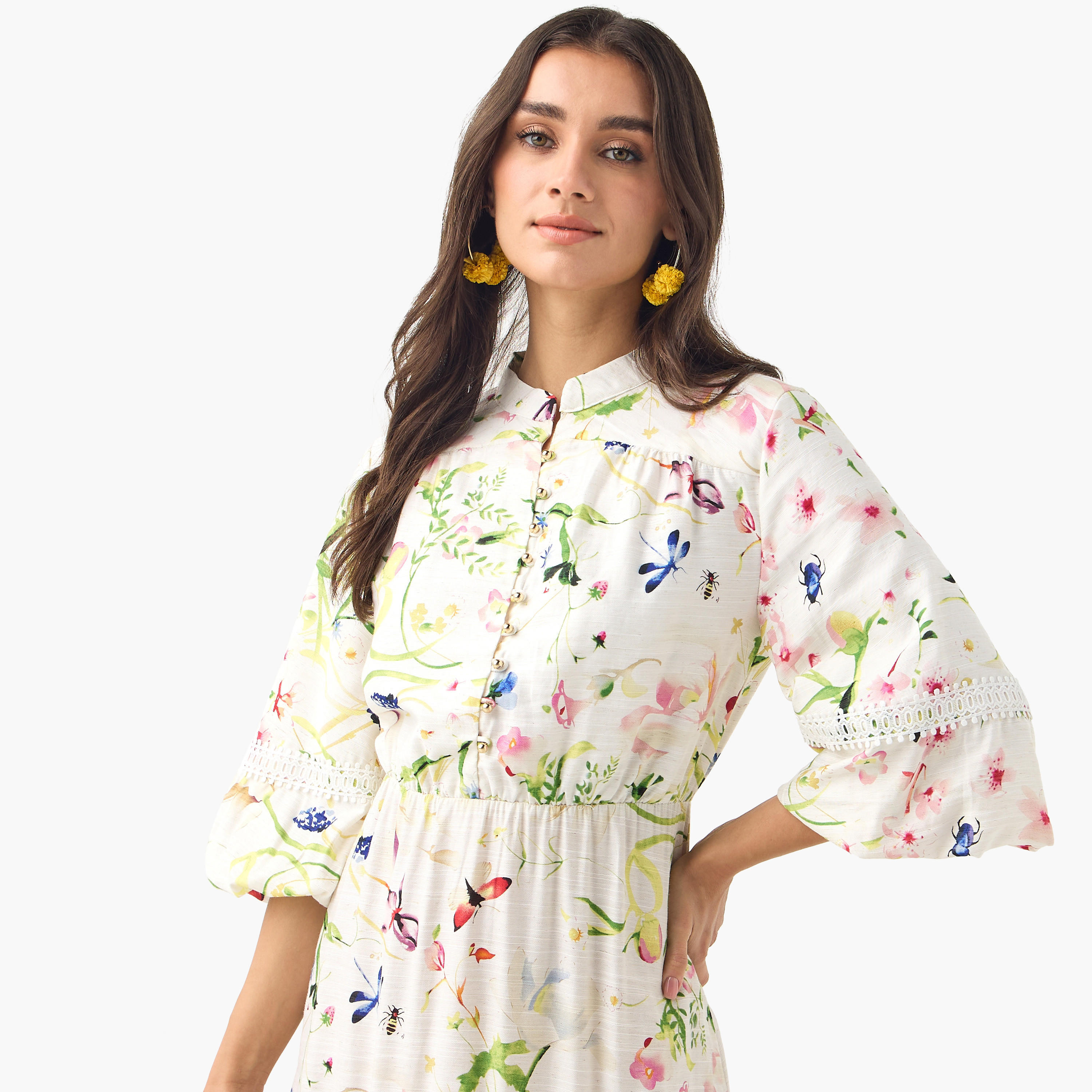 All-Over Floral Print Tiered Dress with Mandarin Collar-women-clothing-dresses-image-4