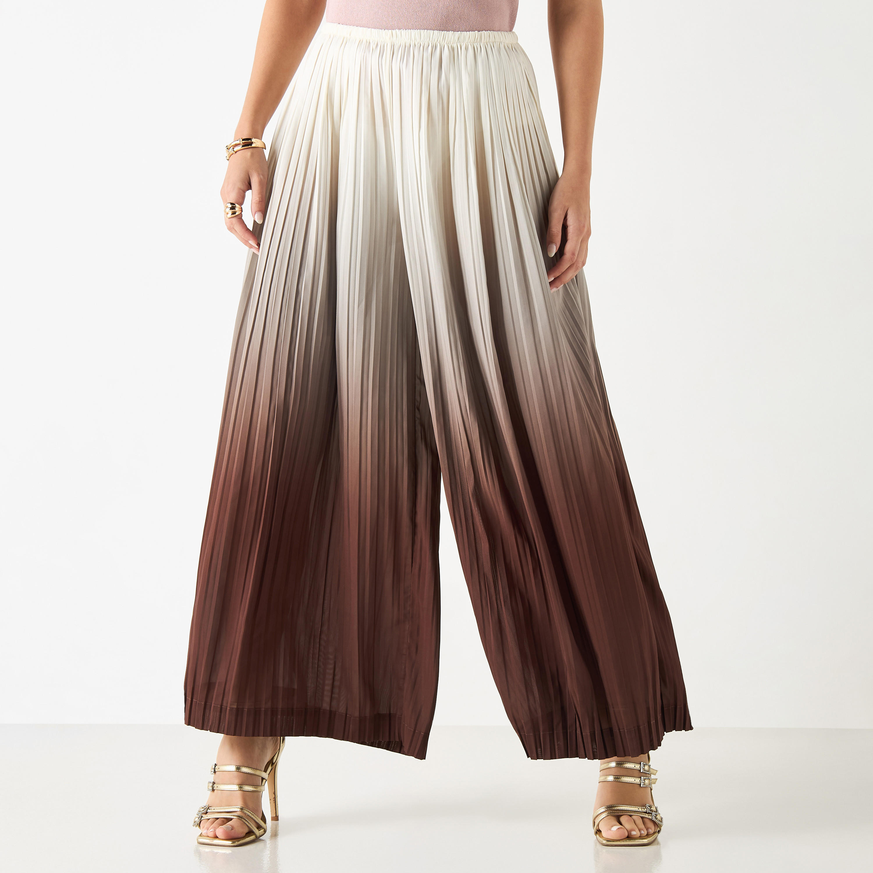 بنطلون واسع الساقين بخصر مطاطي ولون متدرج-women-clothing-trousers-image-1