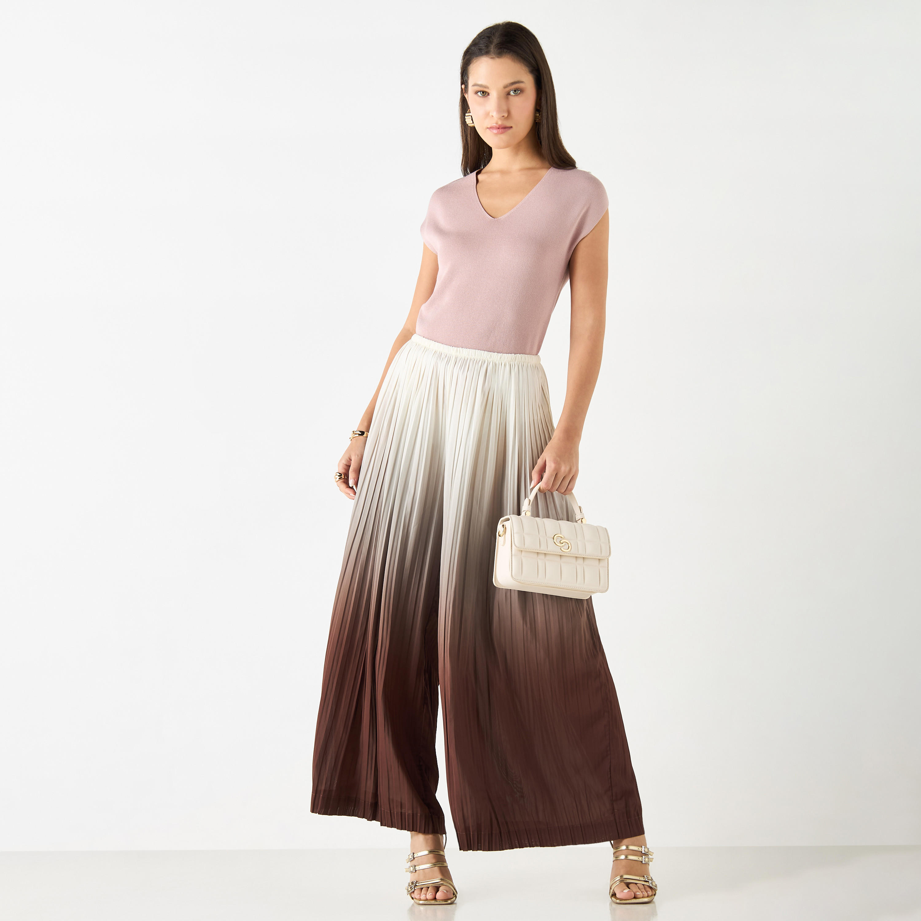 بنطلون واسع الساقين بخصر مطاطي ولون متدرج-women-clothing-trousers-image-2