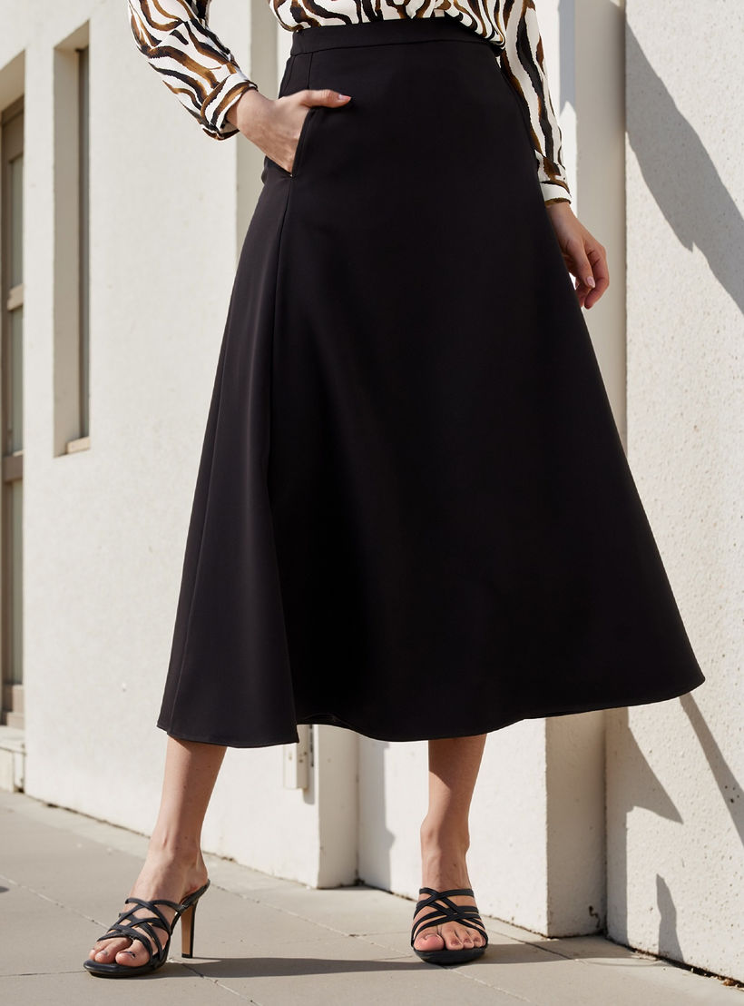 تنّورة إيه لاين ميدي بسحاب إغلاق وتفاصيل جيب-women-clothing-bottoms-skirts-image-1
