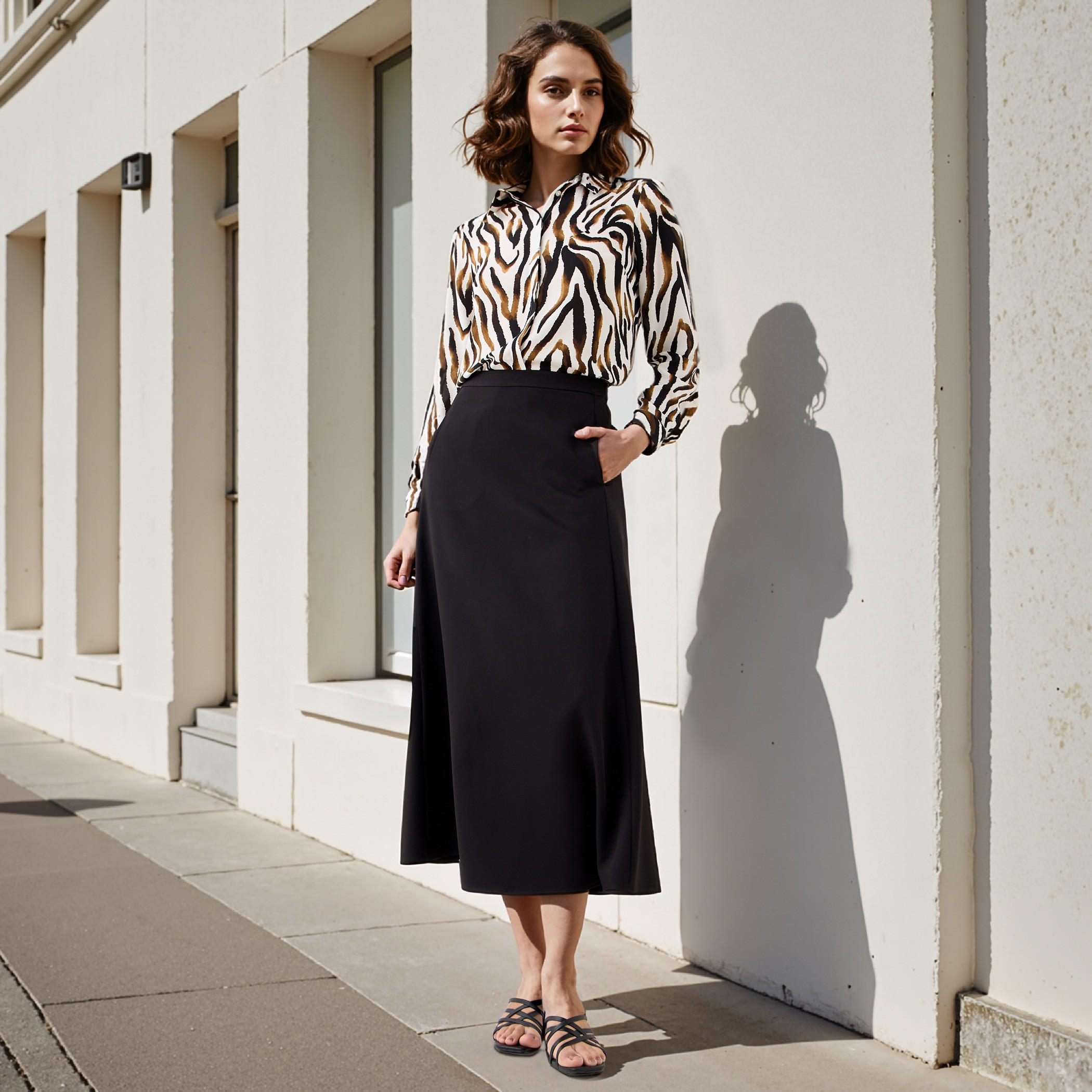 تنّورة إيه لاين ميدي بسحاب إغلاق وتفاصيل جيب-women-clothing-bottoms-skirts-image-2