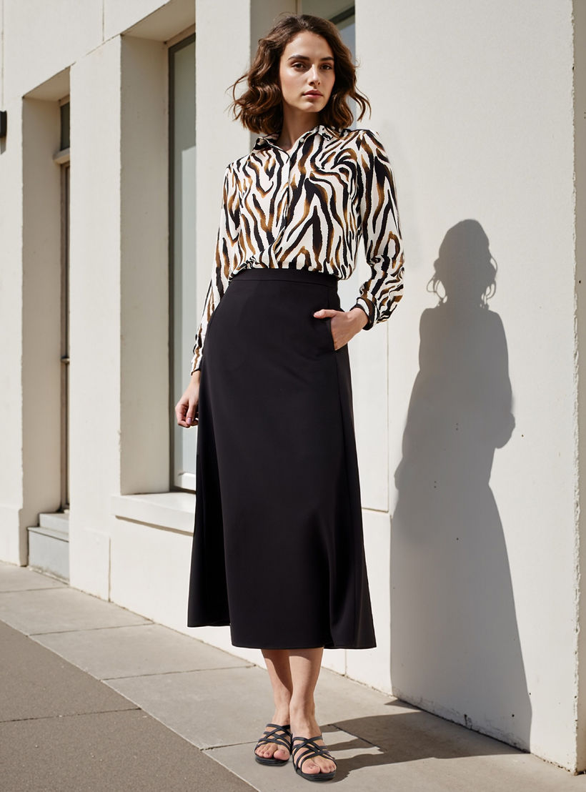 تنّورة إيه لاين ميدي بسحاب إغلاق وتفاصيل جيب-women-clothing-bottoms-skirts-image-2
