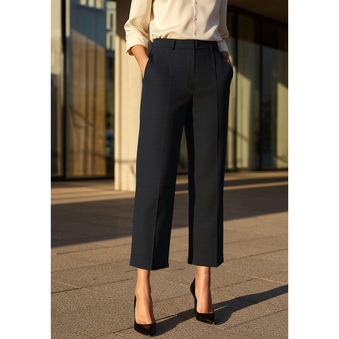 Regular Fit Mid-Rise Trousers with Pockets-women-clothing-bottoms-trousers-image-1