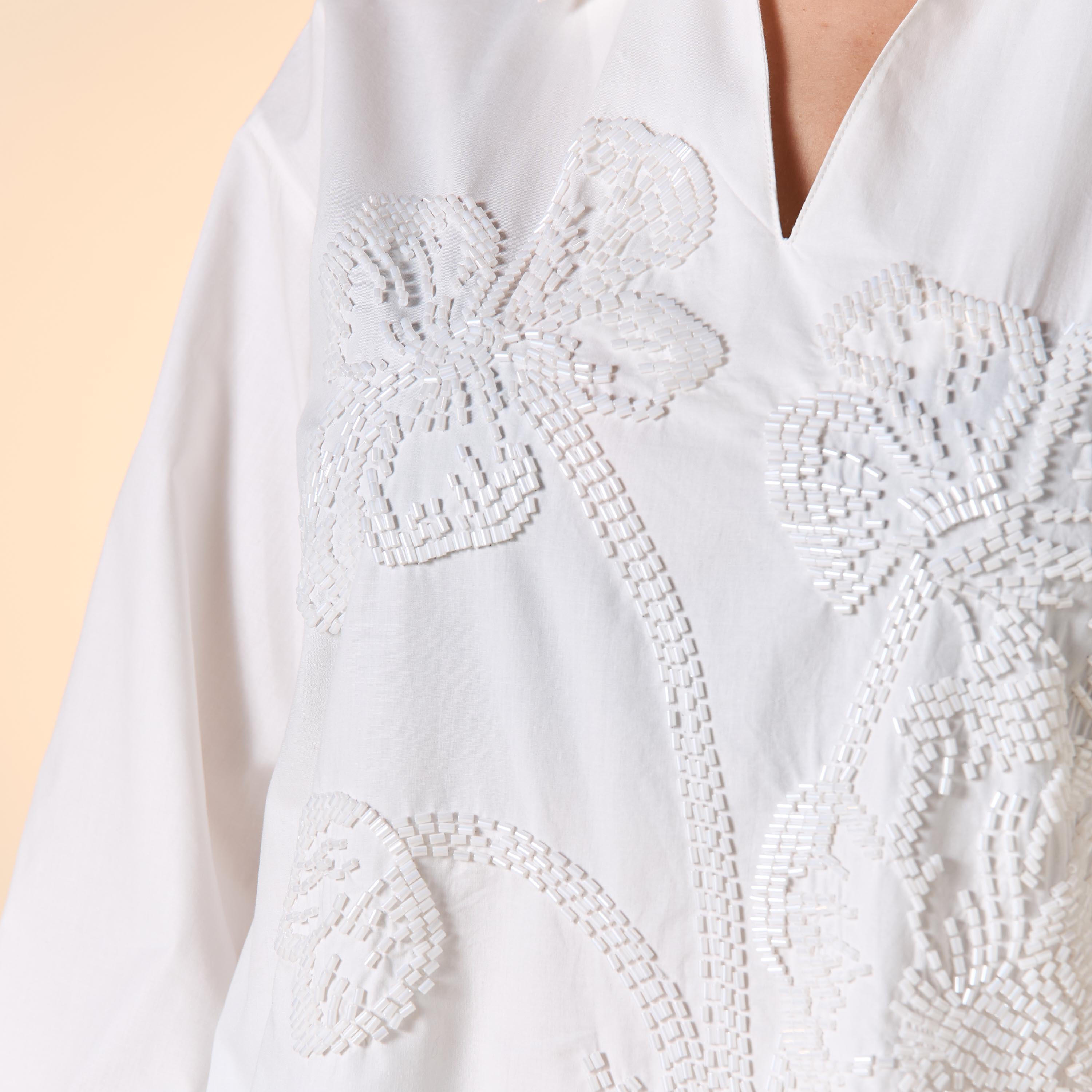 بلوزة مزينة بالخرز بياقة عادية وأكمام 3/4-women-clothing-shirtsandblouses-blouses-image-5