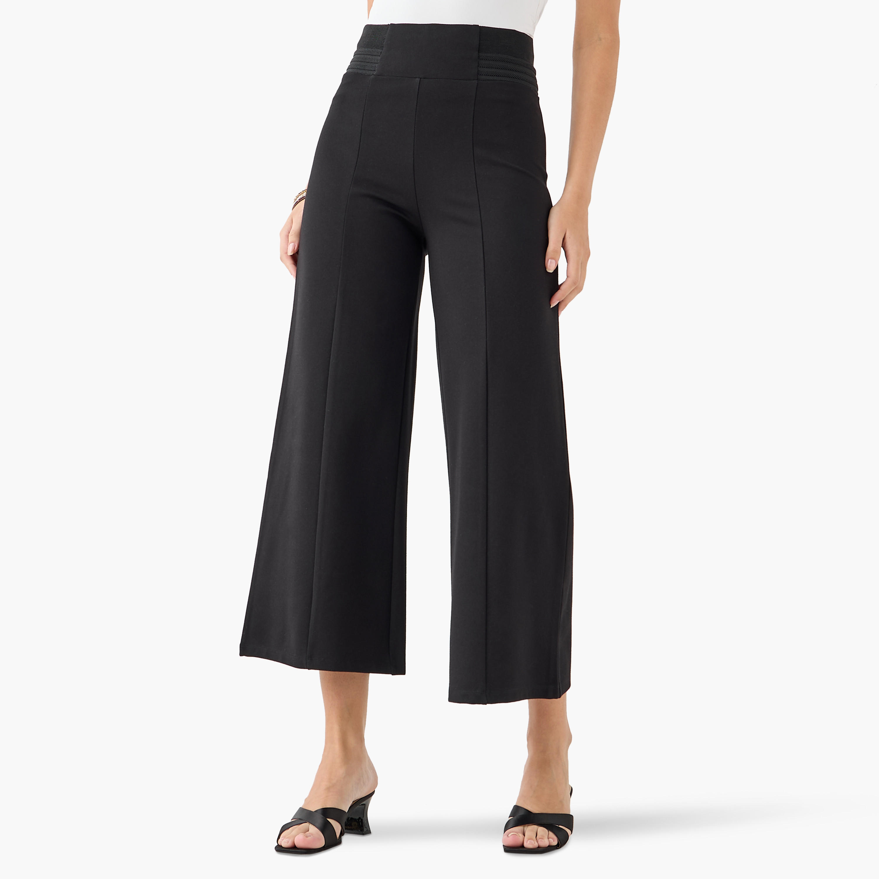 Wide Leg Ponte Pants with Elasticated Waistband-women-clothing-bottoms-leggings-image-1