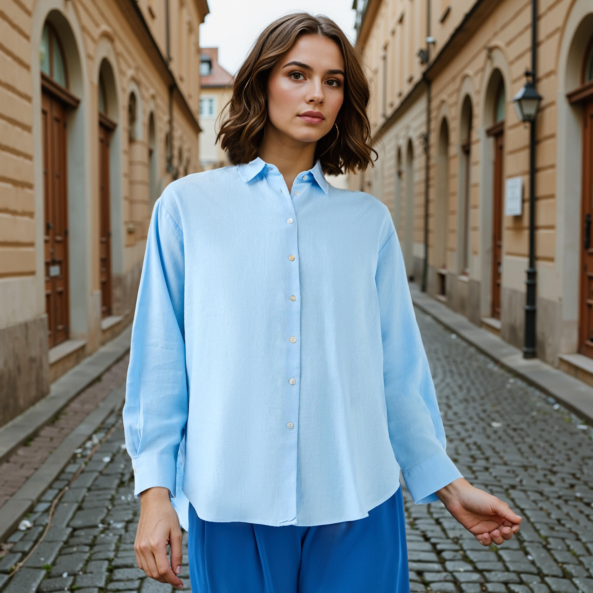 Shop Regular Fit Linen Shirt with Long Sleeves Online | Splash Bahrain