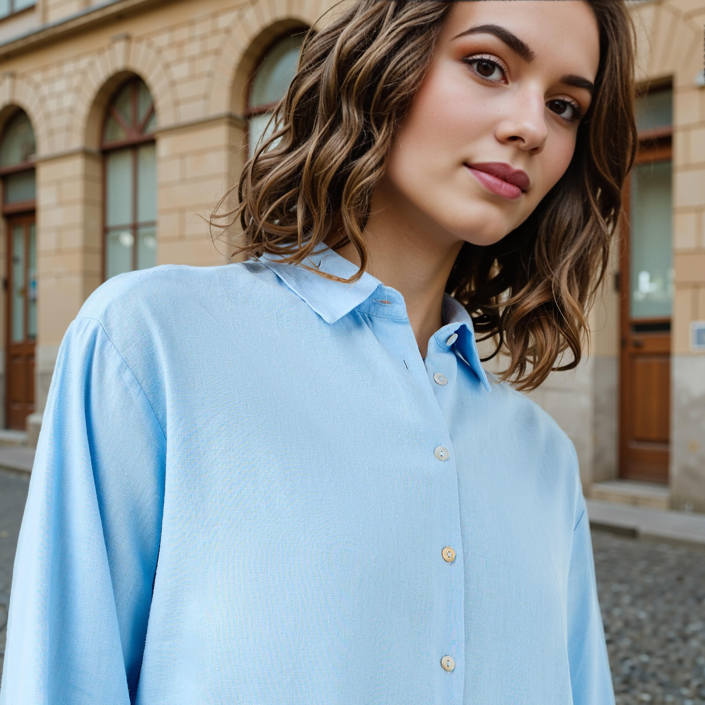 Shop Regular Fit Linen Shirt with Long Sleeves Online | Splash UAE