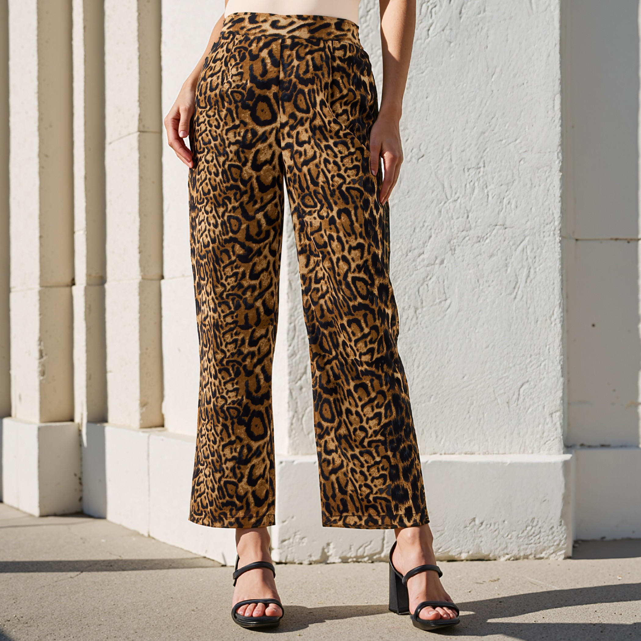 بنطلون بالازو واسع الساقين بطبعات وخصر متوسط الارتفاع-women-clothing-bottoms-trousers-image-1