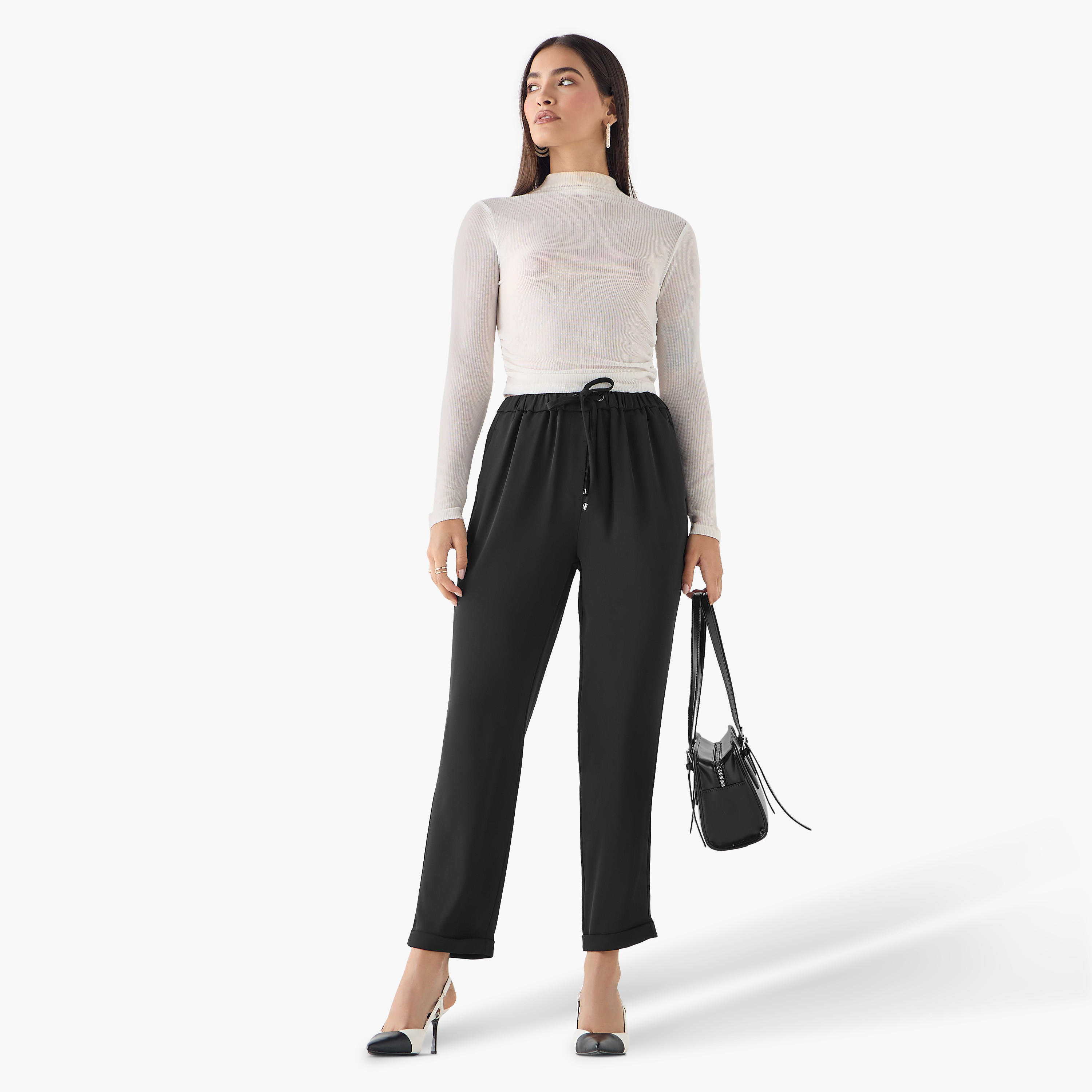 بنطلون برباط إغلاق وجيوب-women-clothing-bottoms-trousers-image-4