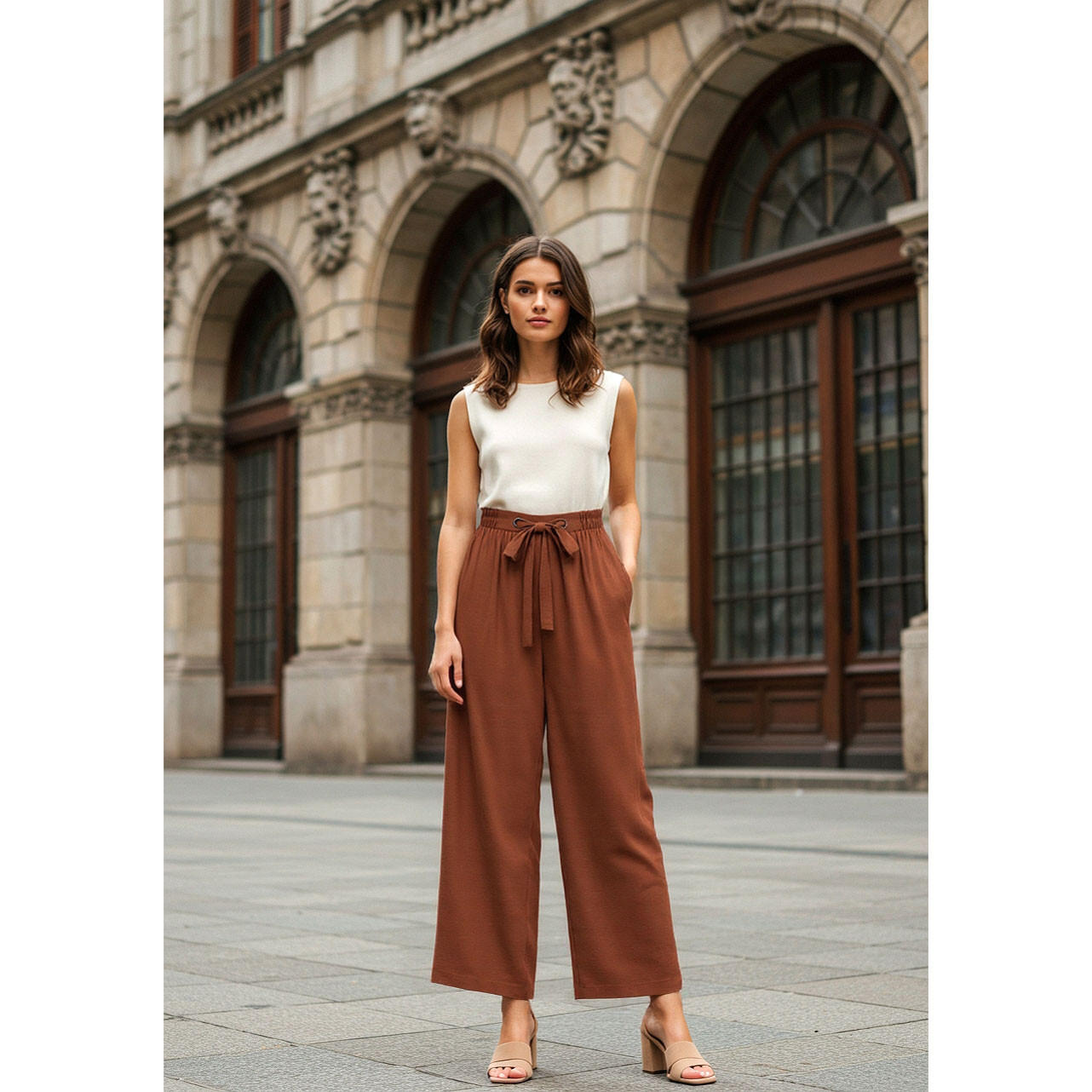 Textured Pants with Drawstring Closure-women-clothing-bottoms-trousers-image-2