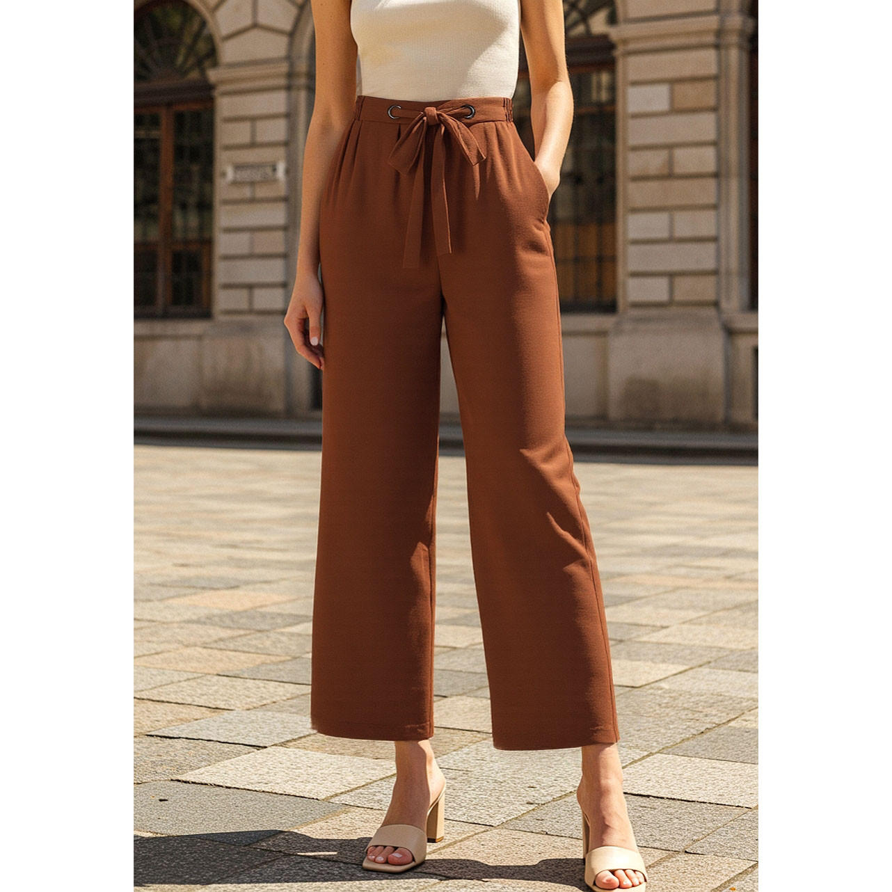 Textured Pants with Drawstring Closure-women-clothing-bottoms-trousers-image-4