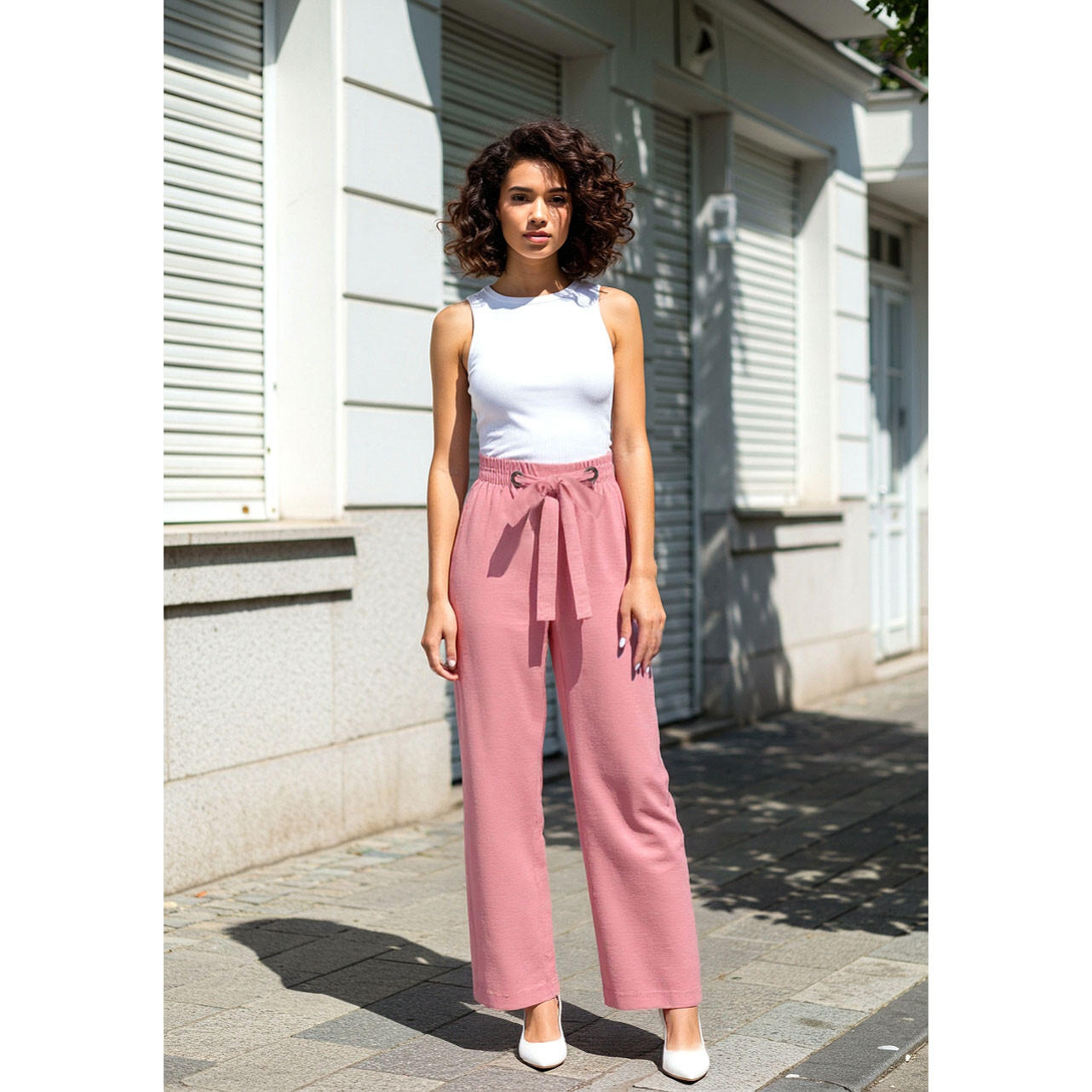 Textured Pants with Drawstring Closure-women-clothing-bottoms-trousers-image-2