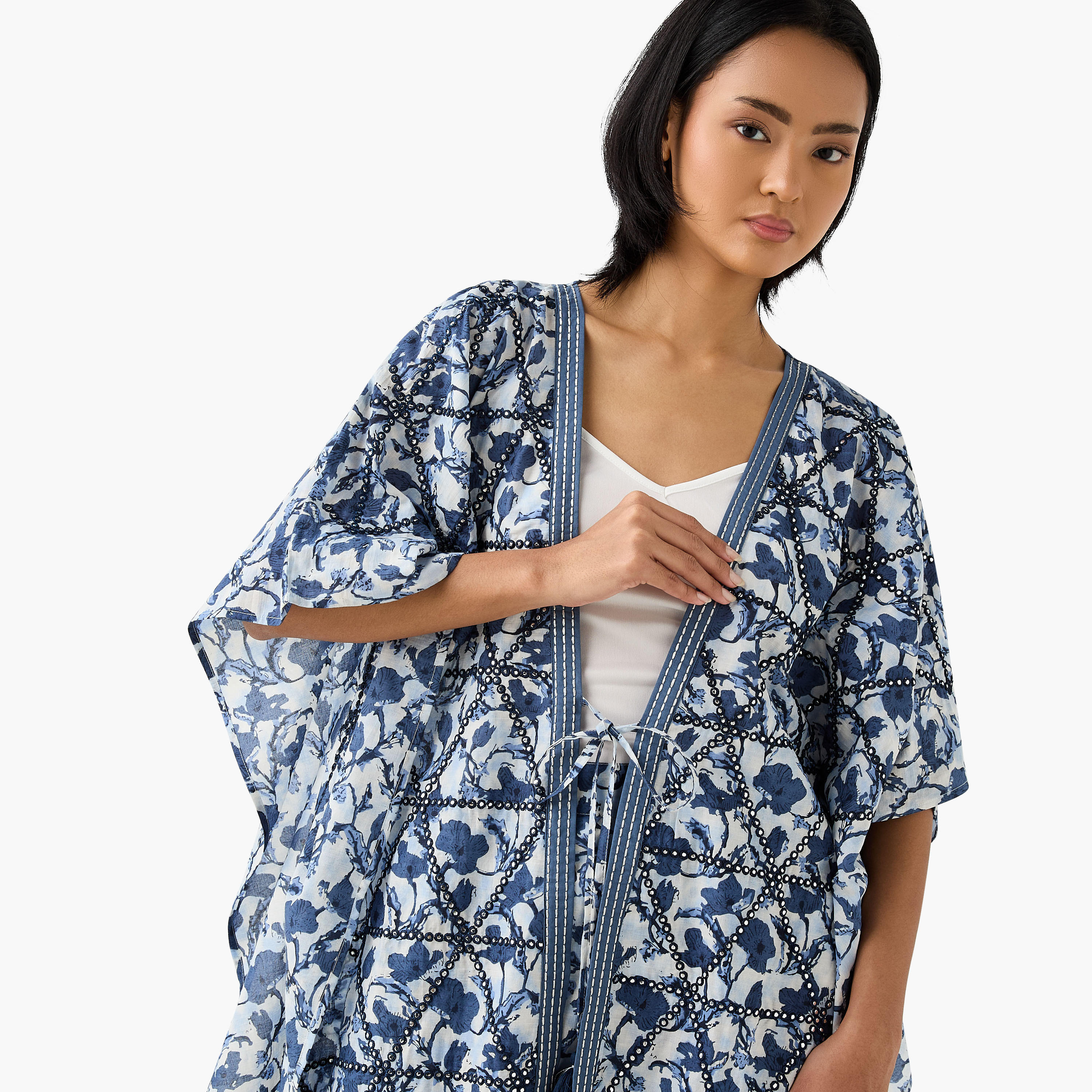 Embellished Kimono Cotton Shrug with Tie-Up-women-clothing-shirtsandblouses-blouses-image-4