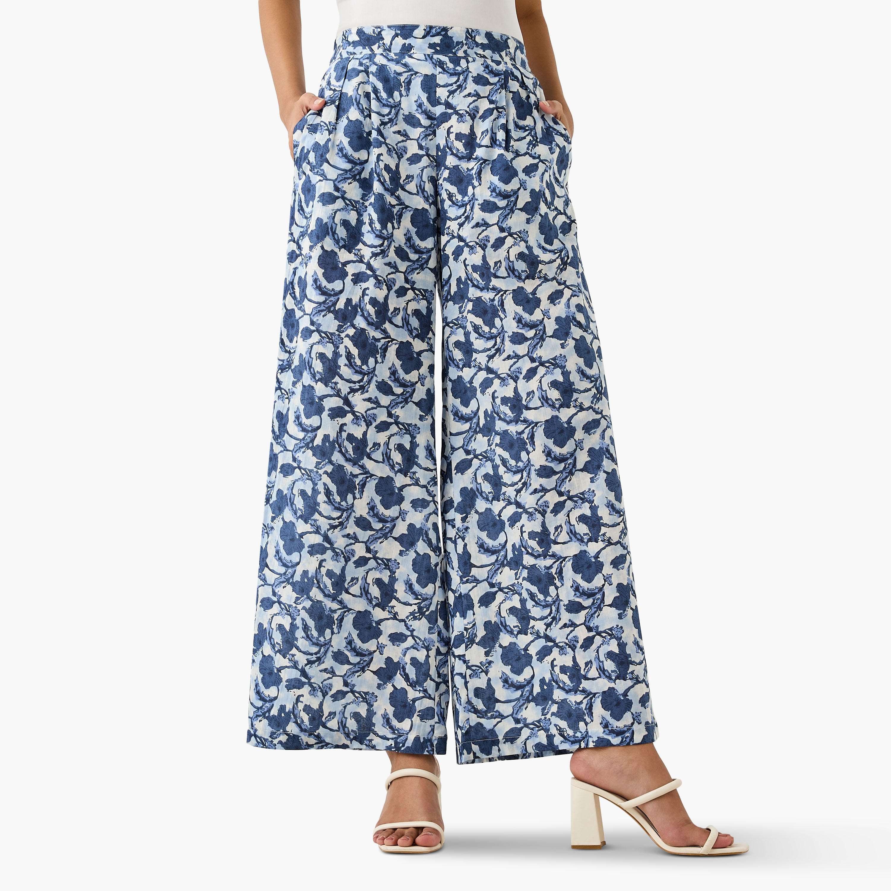 Floral Print Relaxed Fit Flexi Waist Palazzo Pants-women-clothing-bottoms-trousers-image-1