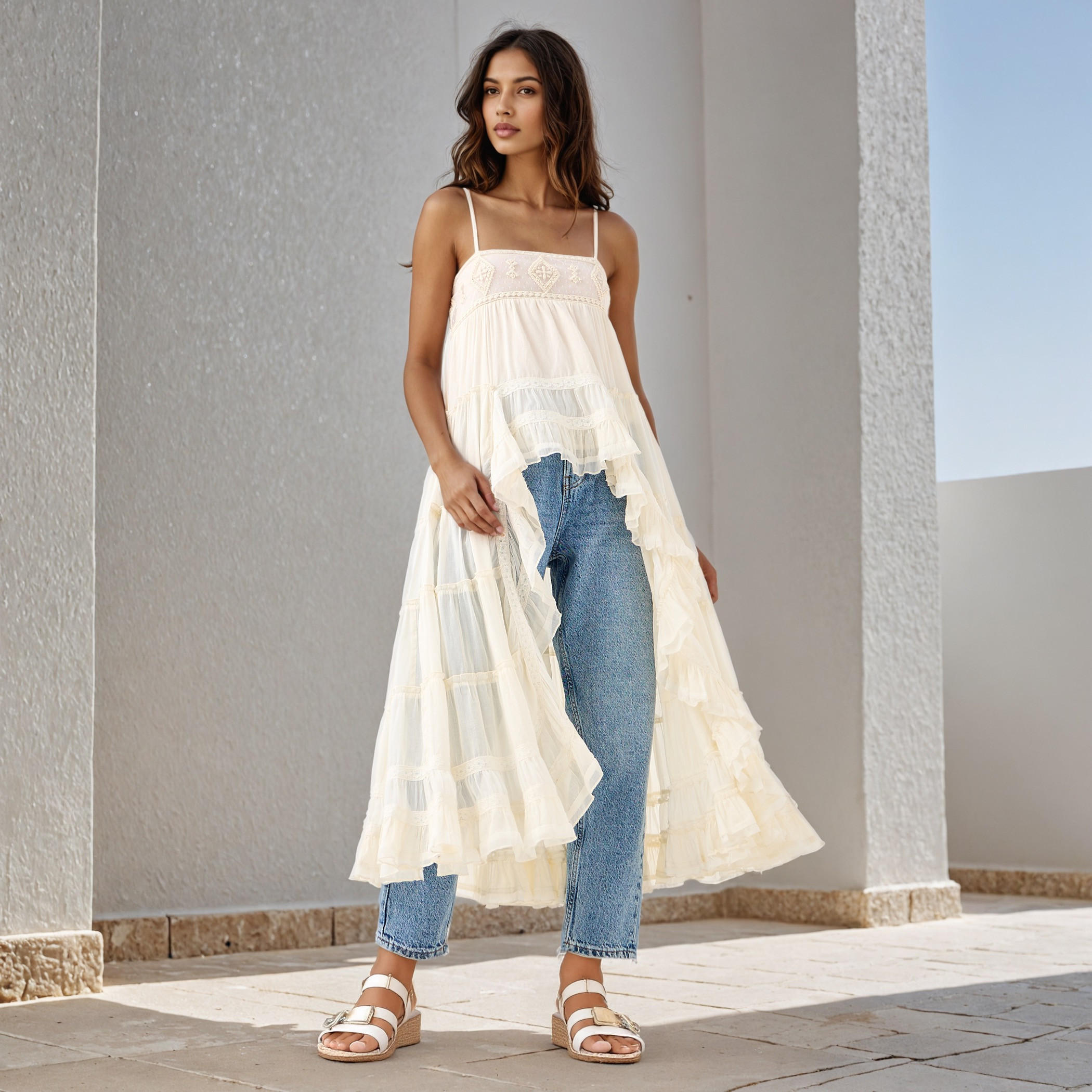 Embroidered Sleeveless Cotton Top with Ruffles and High-Low Hemline-women-clothing-shirtsandblouses-blouses-image-2