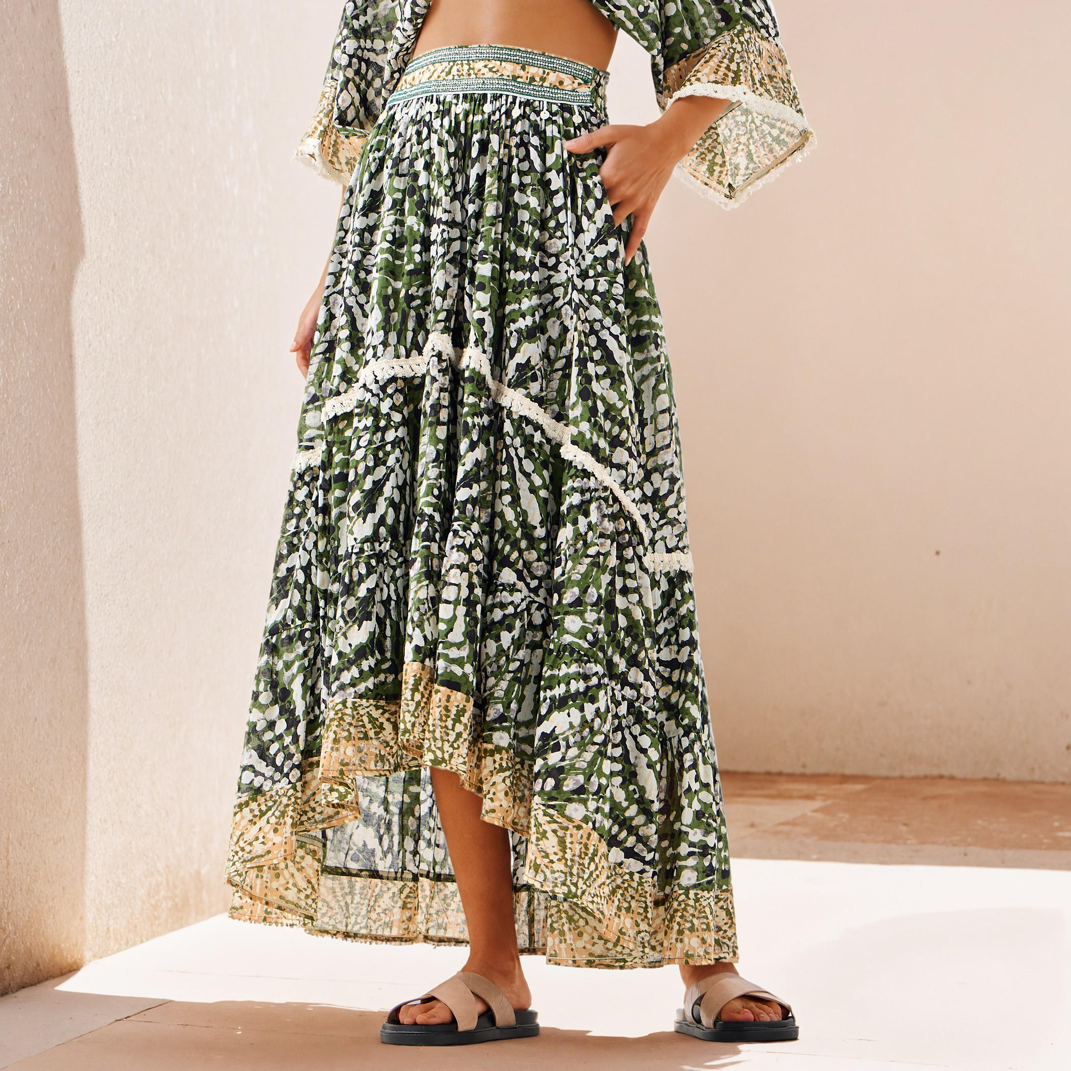 All-Over Print High-Low Skirt with Tassel Accent-women-clothing-bottoms-skirts-image-1