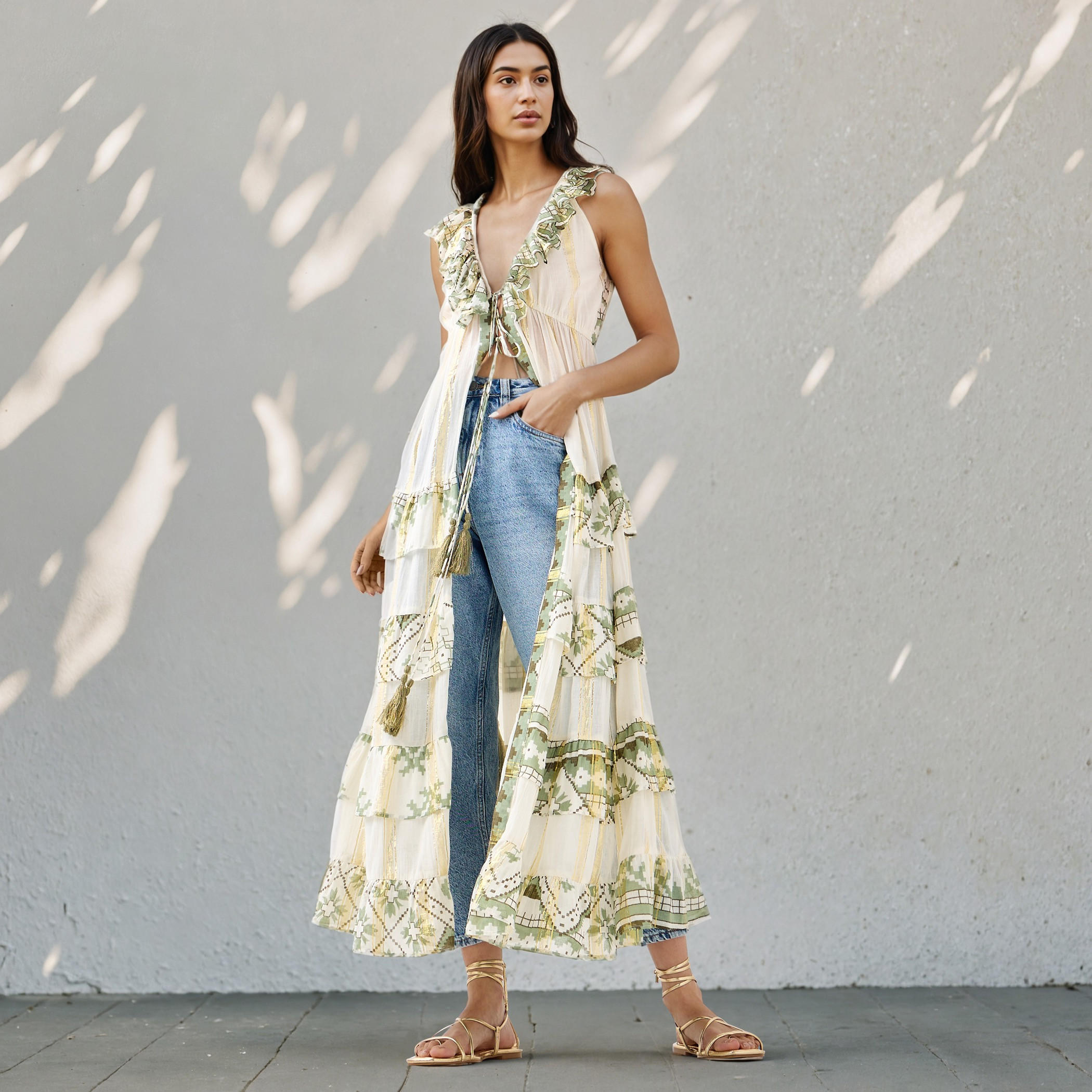 Longline Printed V-neck Open Front Shrug-women-clothing-shirtsandblouses-blouses-image-1