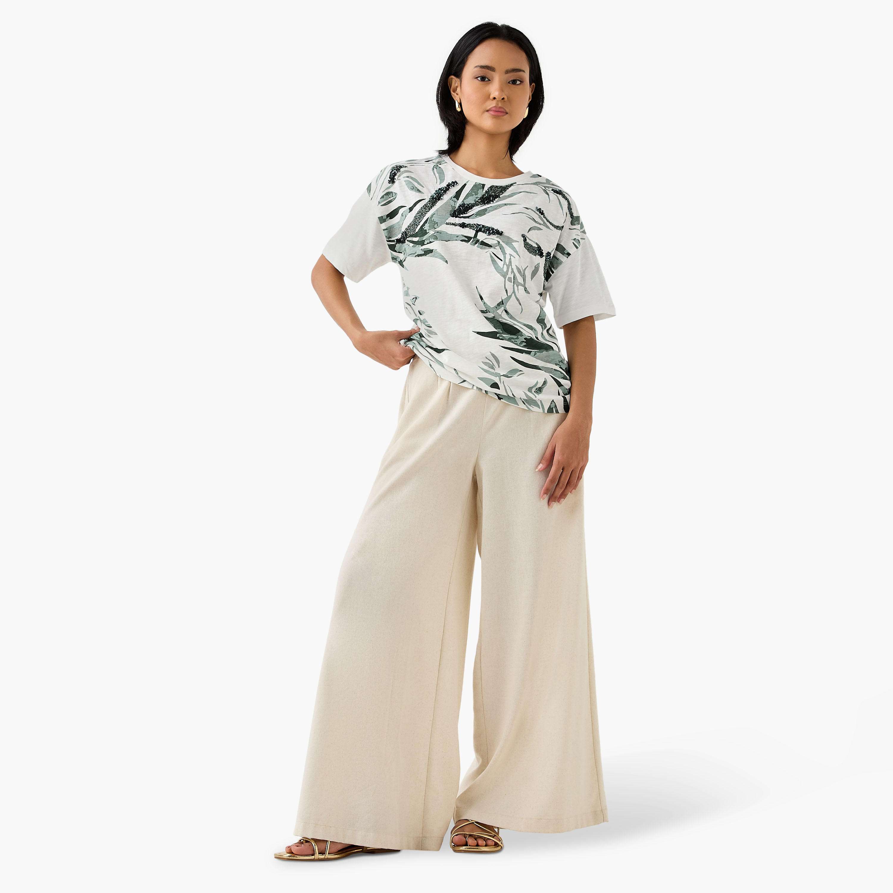 Leaf Print Cotton T-shirt-women-clothing-tshirts-image-2