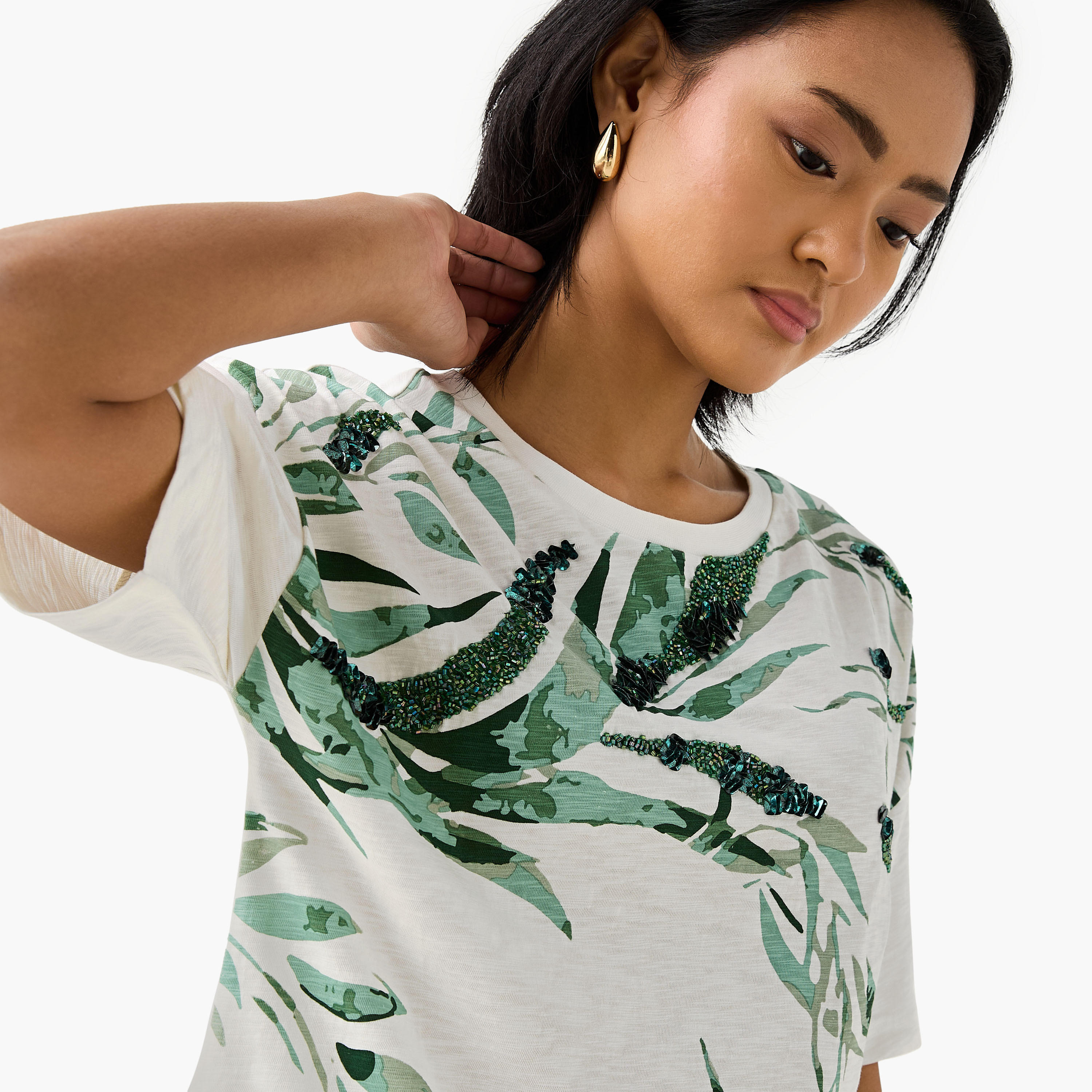 Leaf Print Cotton T-shirt-women-clothing-tshirts-image-4