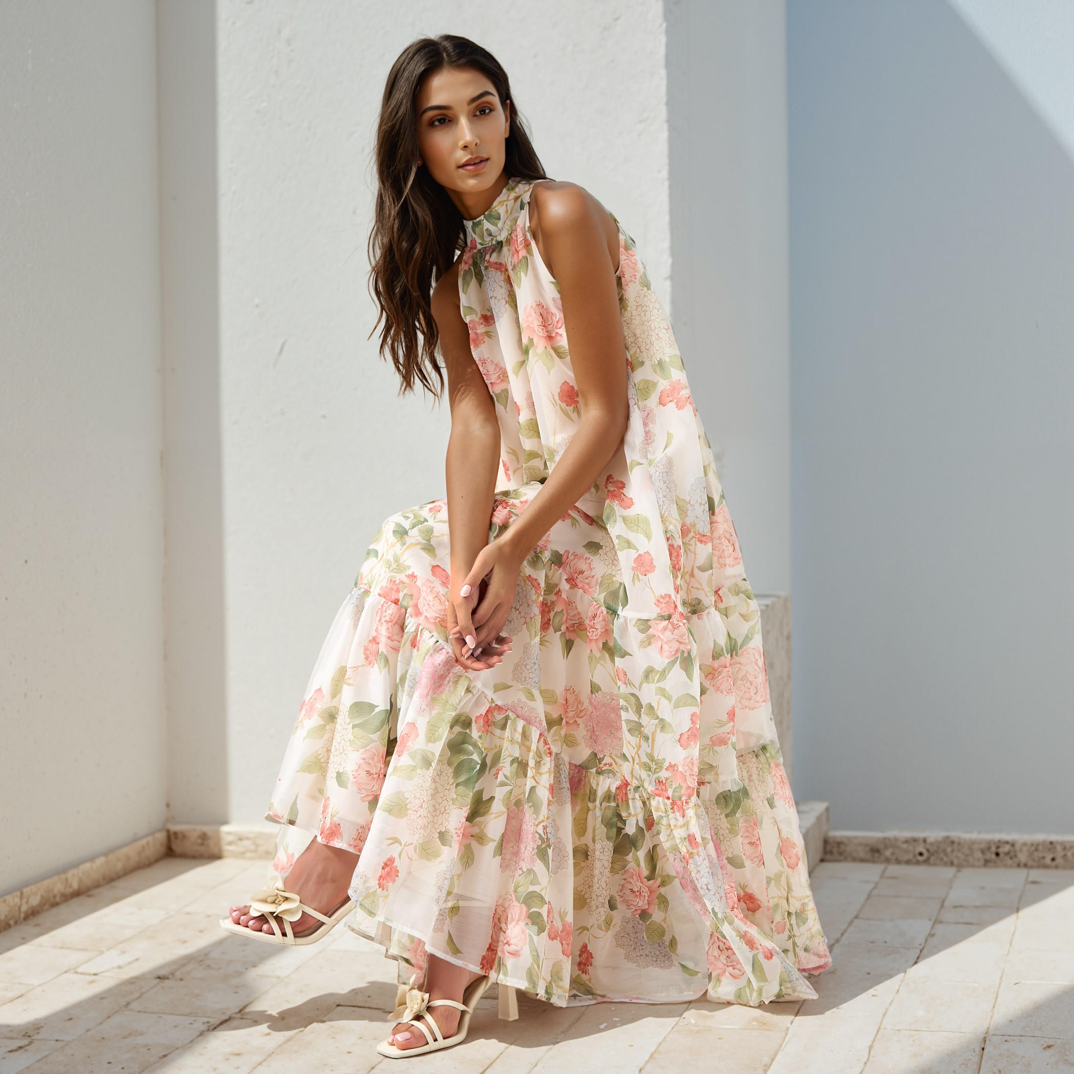 Floral Print Halter Neck Maxi Dress-women-clothing-dresses-image-1