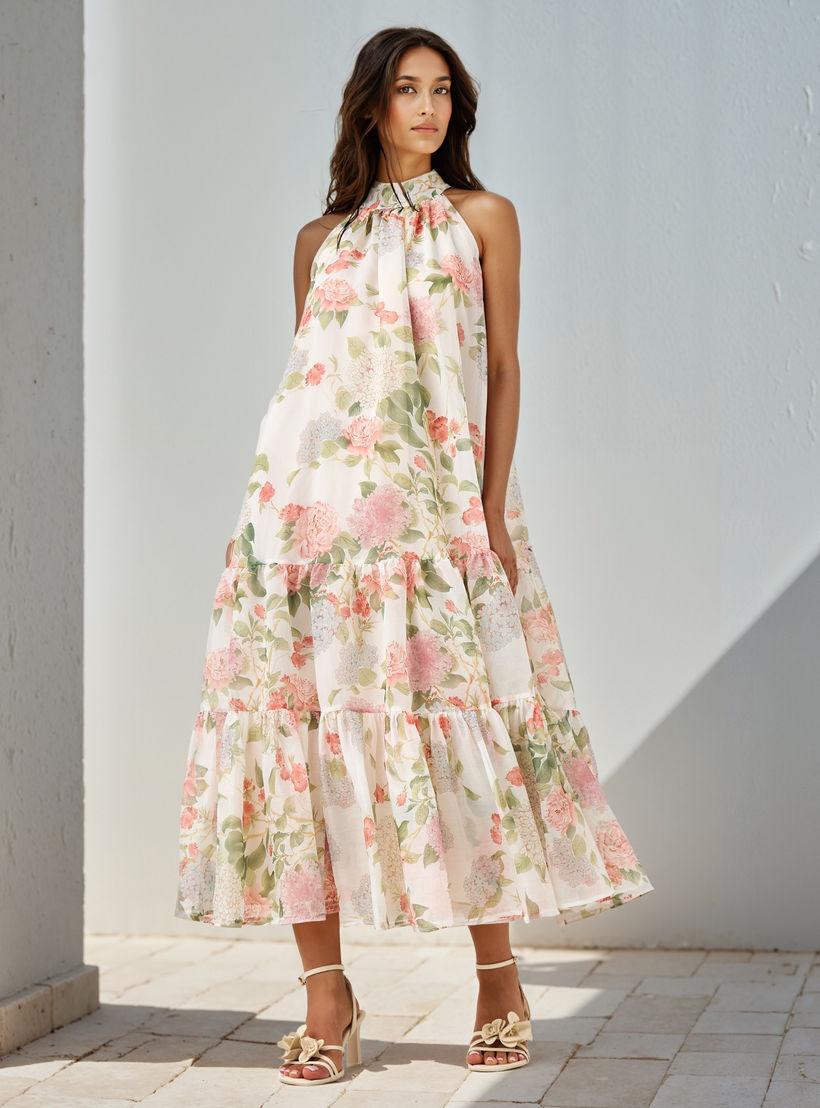 Floral Print Halter Neck Maxi Dress-women-clothing-dresses-image-2