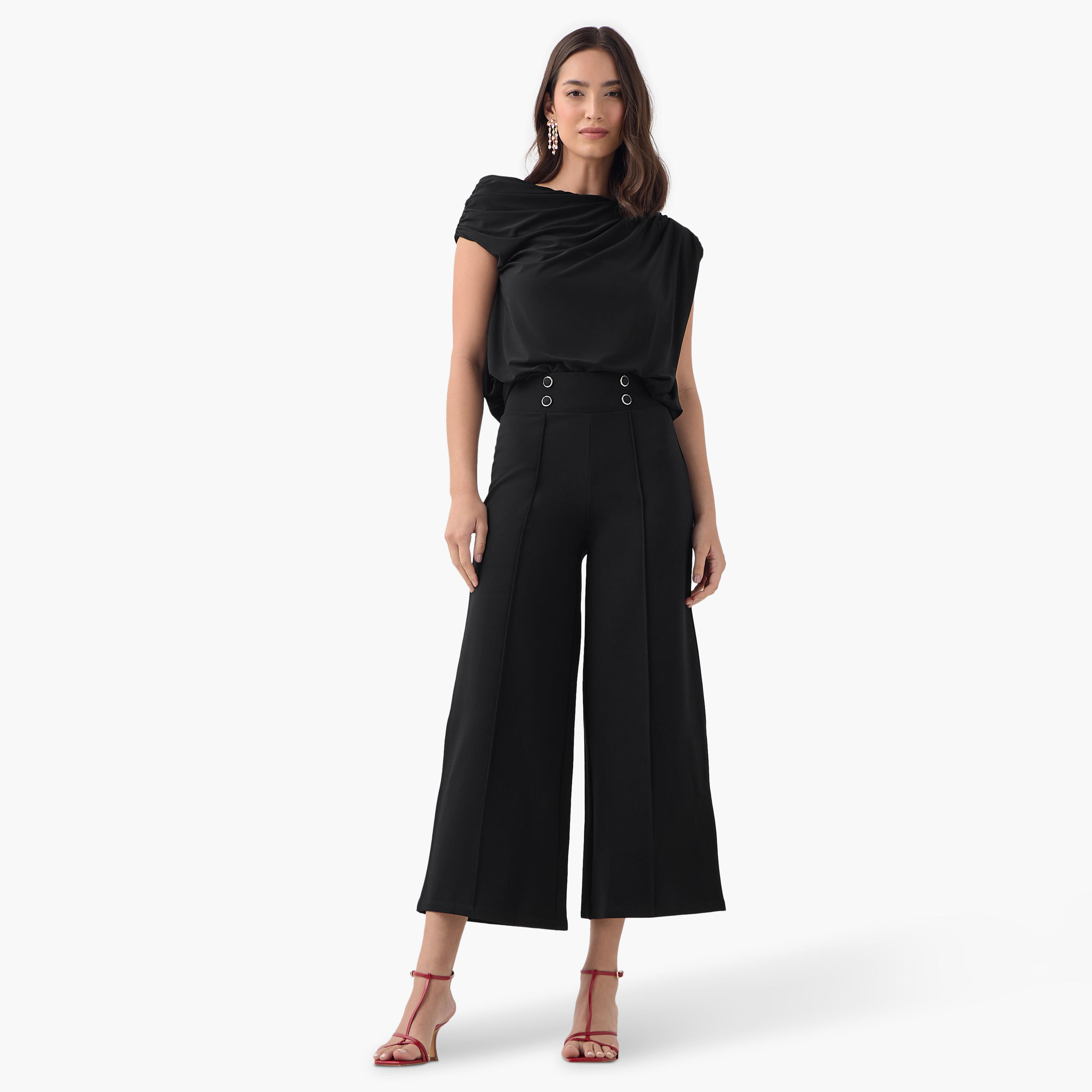 Cowl Neck Top with Short Sleeves and Ruched Detail-women-clothing-shirtsandblouses-blouses-image-2