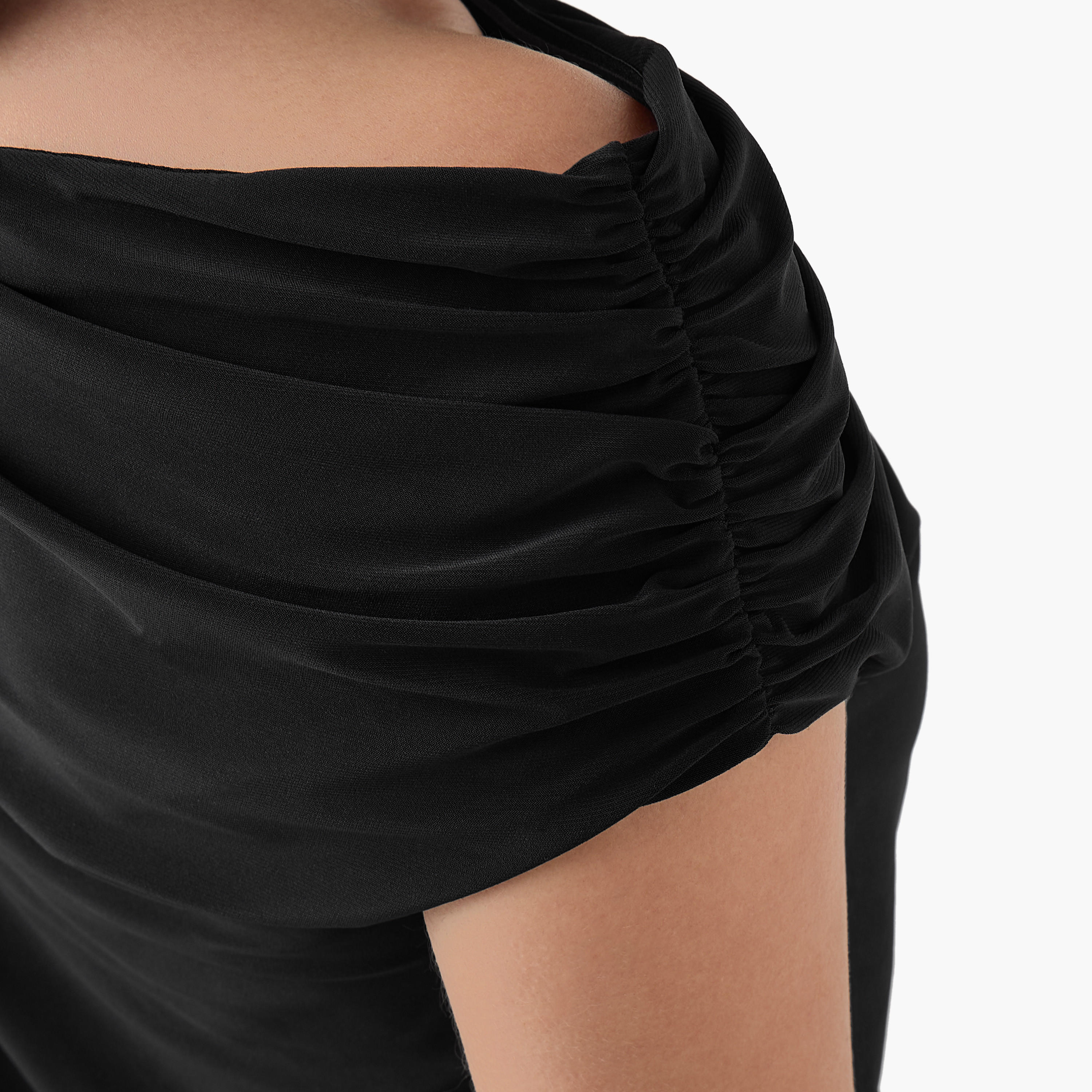 Cowl Neck Top with Short Sleeves and Ruched Detail-women-clothing-shirtsandblouses-blouses-image-5