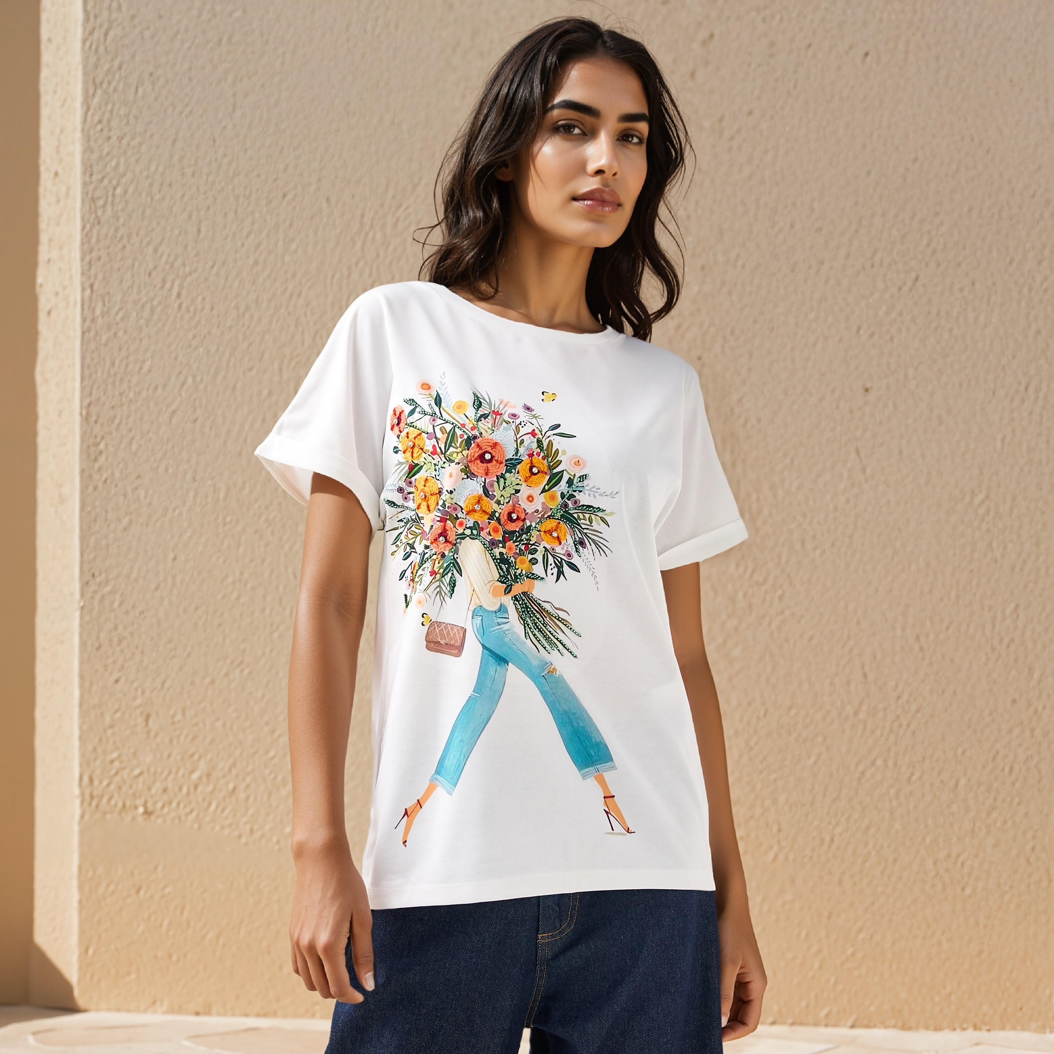 Bouquet Print T-shirt-women-clothing-tshirts-image-1